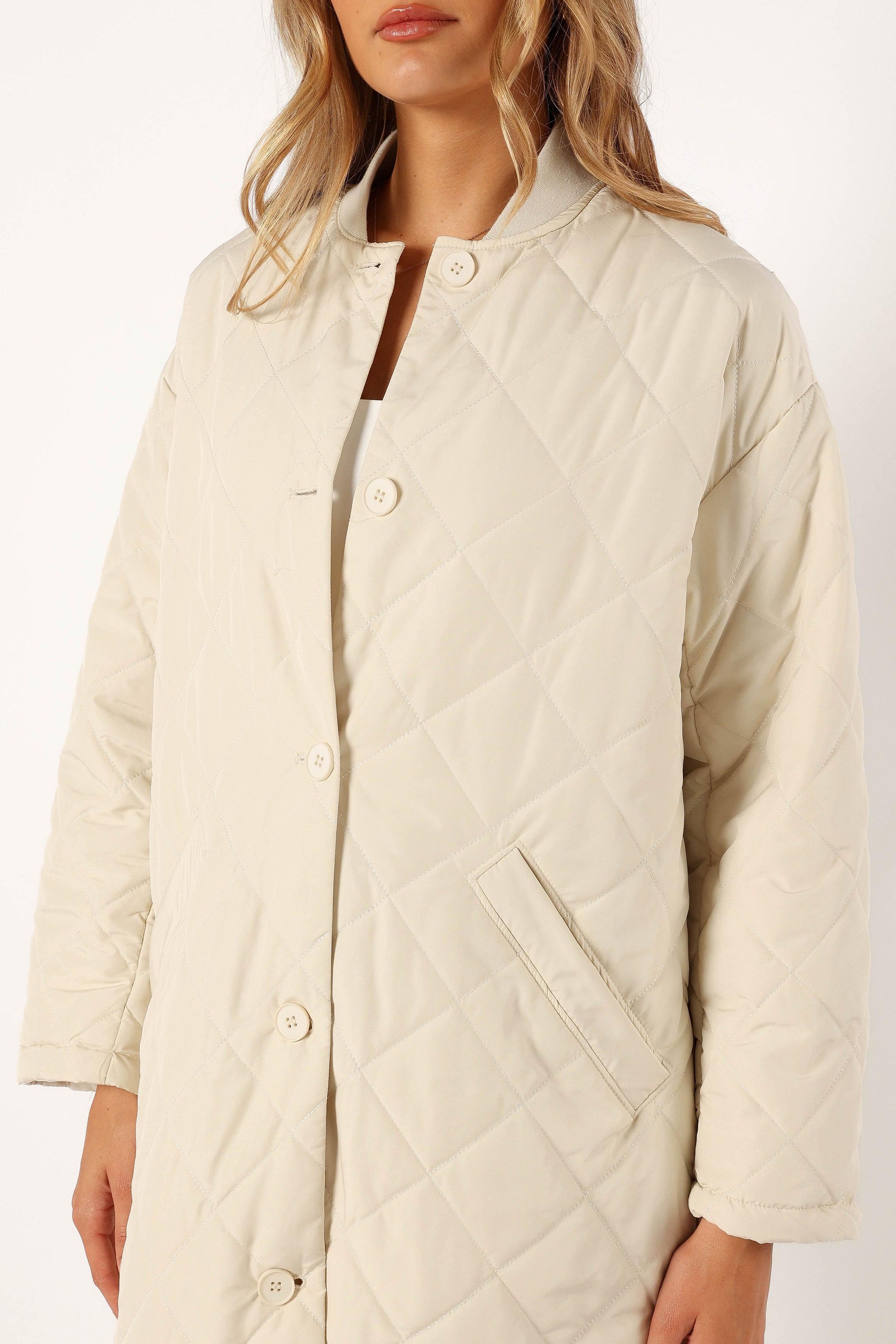 Clea Quilted Jacket for Women - Lightweight Bone-Colored Outerwear for Fall & Winter | Perfect for Casual Outings, Travel, and Layering