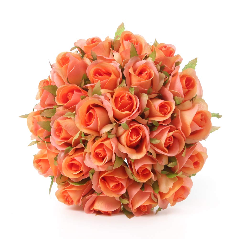 Artificial Rose Flowers - 26 Heads Ivory Bridal Bouquet for Wedding, DIY Floral Arrangement, Home & Hotel Decoration (Orange) | Perfect for Wedding Centerpieces, Bridal Showers, Party Decor & Room Styling