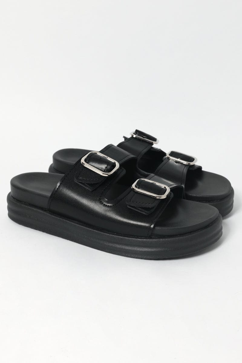 Stylish Black Buckle Detail Chunky Sandals for Women - Comfortable Summer Walking Shoes for Beach, Vacation & Casual Outfits