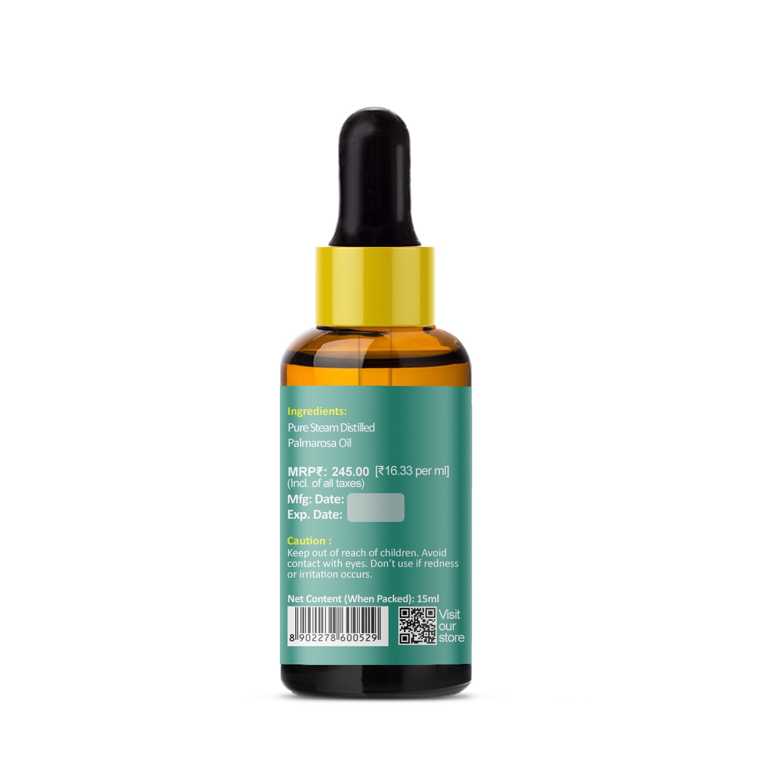 PRZ Palmarosa Essential Oil - 100% Pure Natural Therapeutic Grade for Aromatherapy, Skin Care, Hair Growth & Relaxation (15ml) - Perfect for Diffusers, Massage & DIY Beauty Products