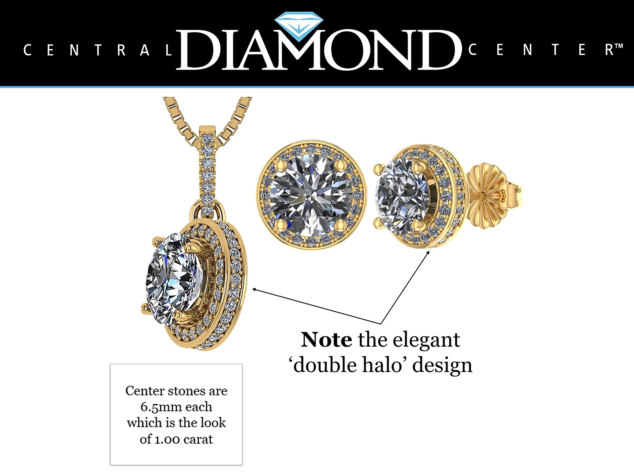 Central Diamond Round Halo Earrings & Necklace Set - 6.5mm Simulated Birthstones in 925 Sterling Silver, Hypoallergenic Jewelry for Women - Perfect for Birthdays, Anniversaries & Special Occasions