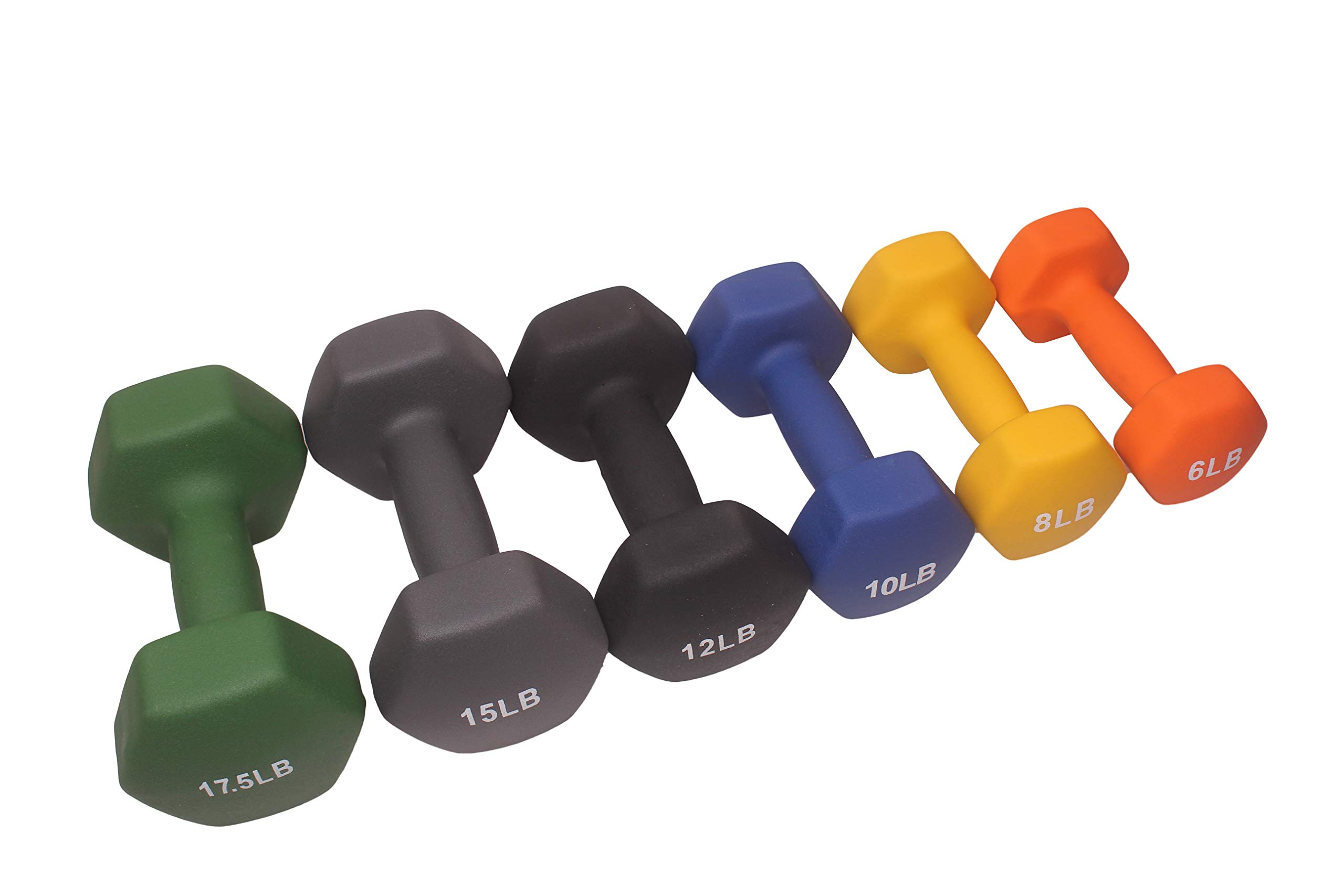 HEX Neoprene Dumbbell Set - Colorful Coated Hand Weights for Home Gym, Strength Training & Fitness Workouts