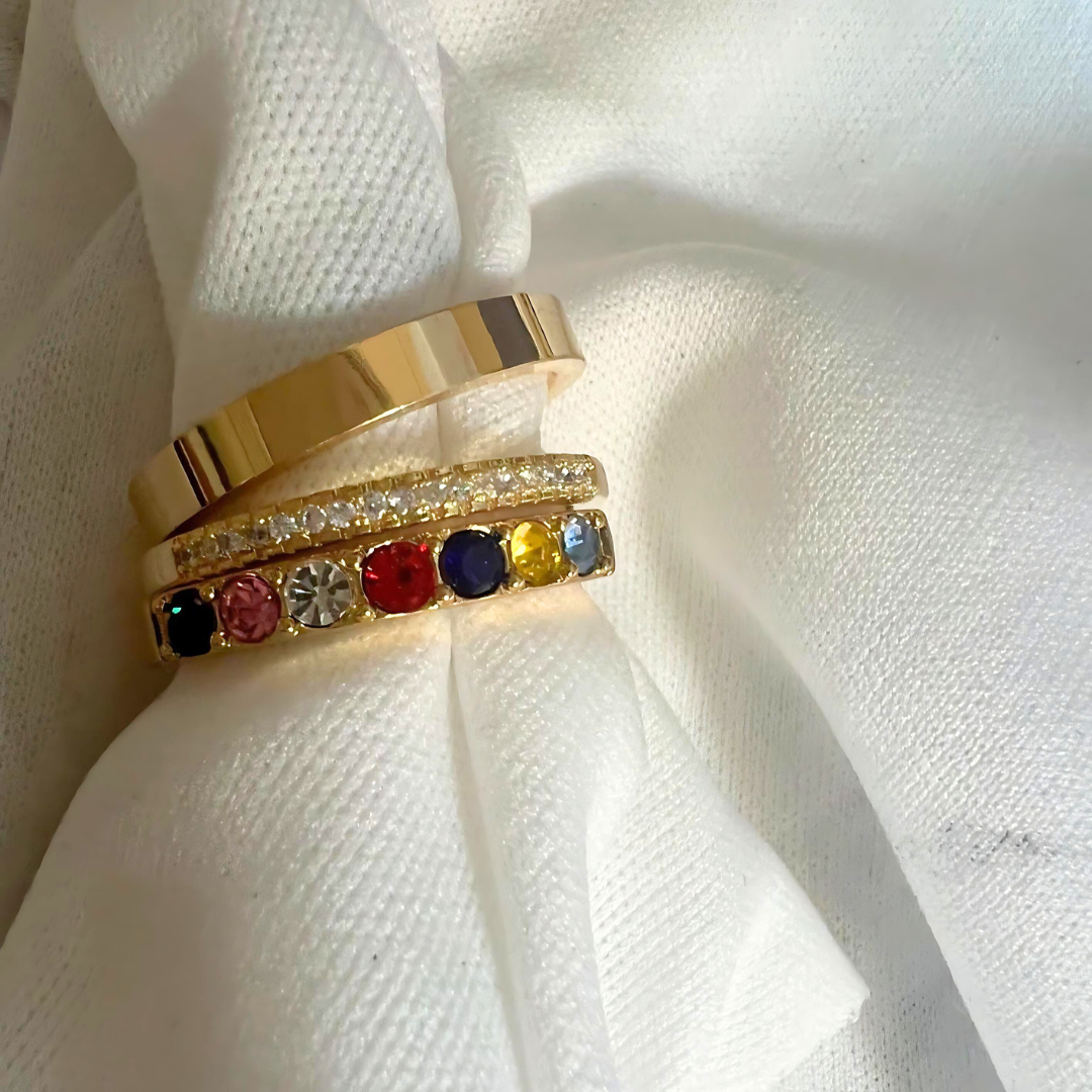 Eternity Birthstone Custom Name Ring Stacking Ring Set - Personalized Jewelry Gift for Women | TP669 | Perfect for Anniversaries, Birthdays & Special Occasions
