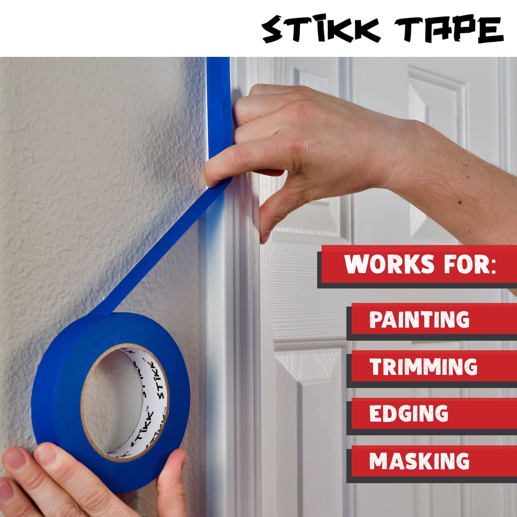 STIKK Professional Painter's Tape 3-Pack - 1 Inch x 60 Yards Red Masking Tape for Painting, DIY Projects, Walls, Trim & Ceilings - Residue-Free, Clean Removal - Perfect for Home Improvement, Crafting & Wall Art Projects