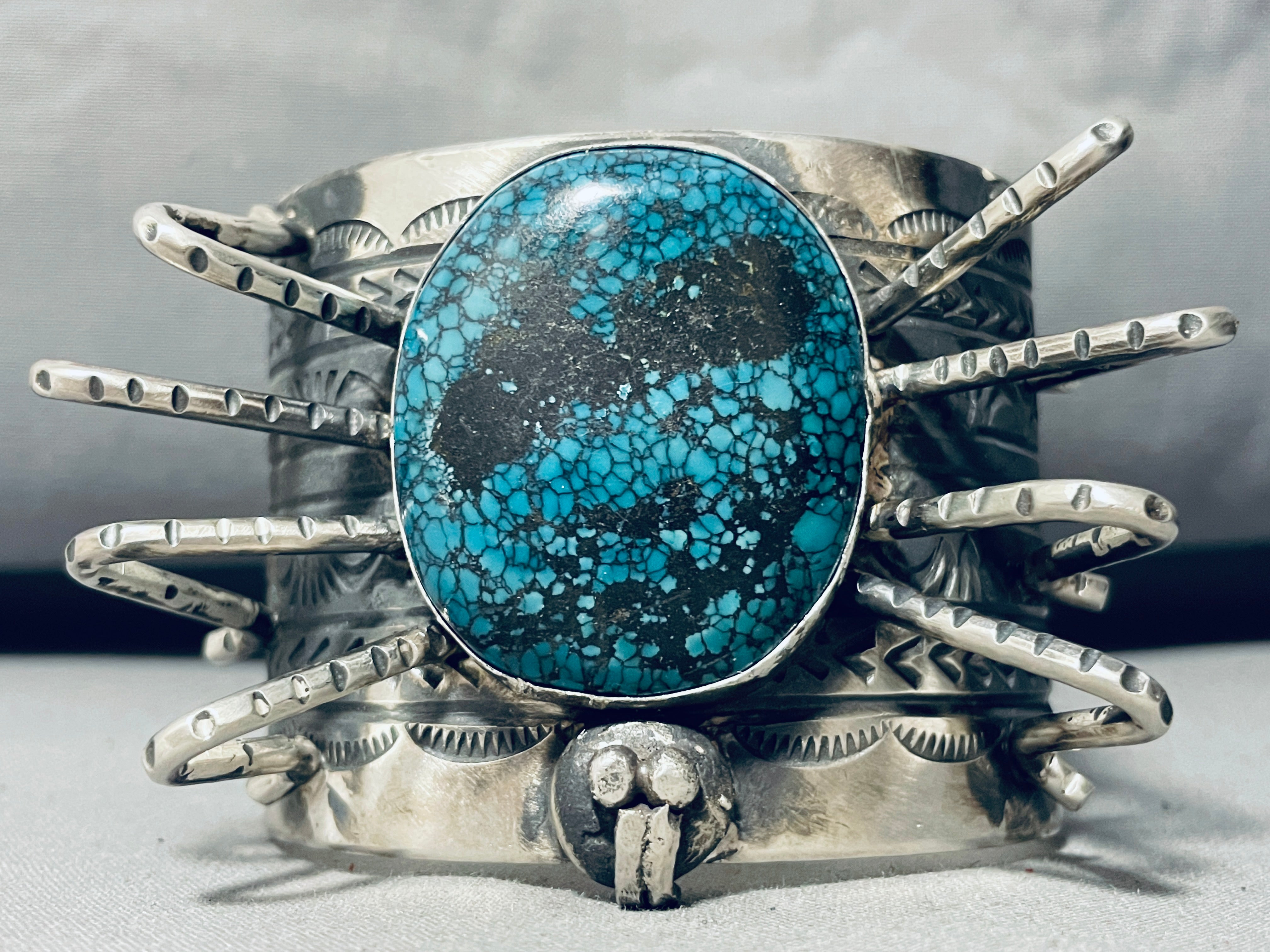 200 Gram Spider Native American Navajo Turquoise Sterling Silver Bracelet