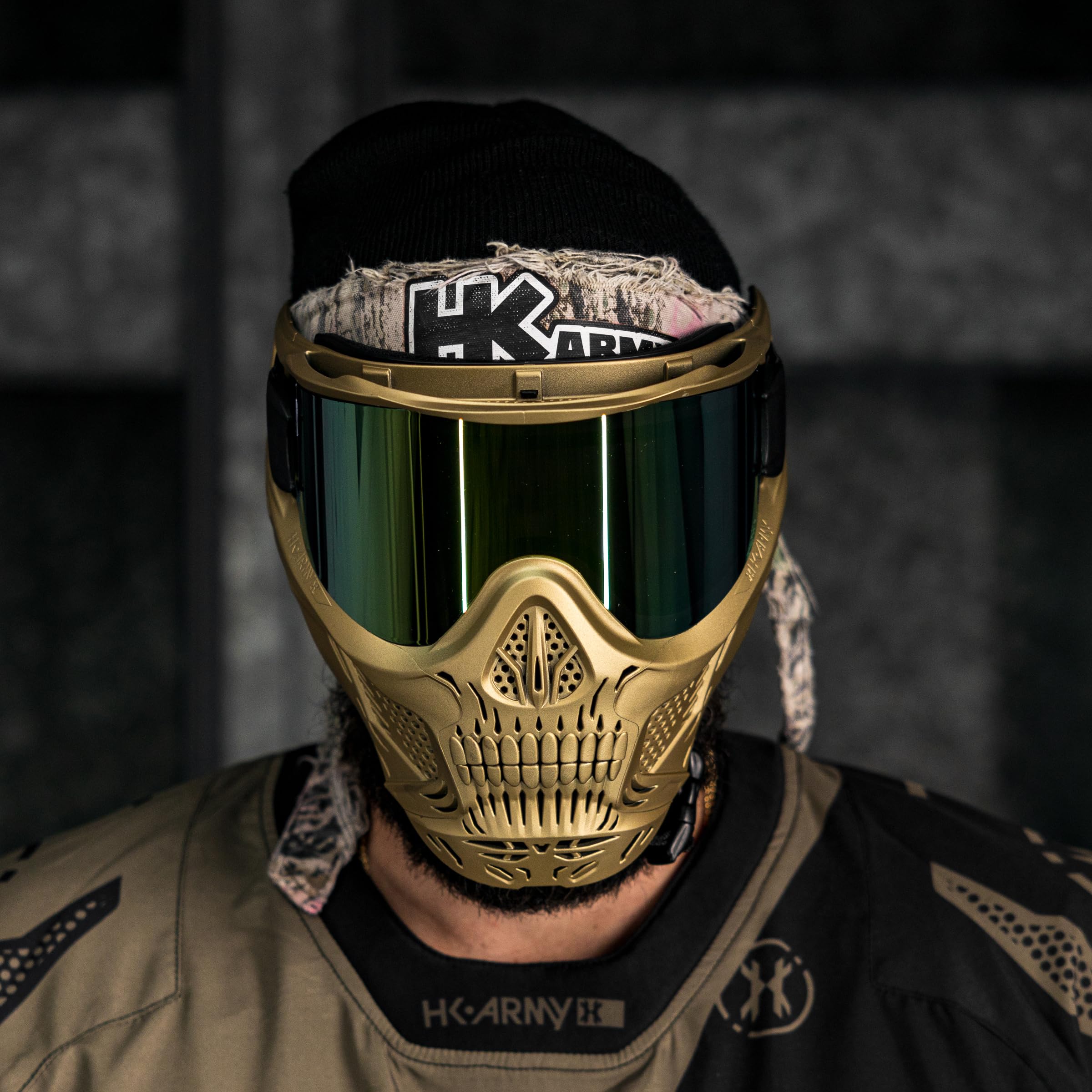 HK Army HSTL Skull Paintball Goggles & Airsoft Mask - Metallic Gold Tactical Face Protection for Outdoor Sports & Airsoft Battles
