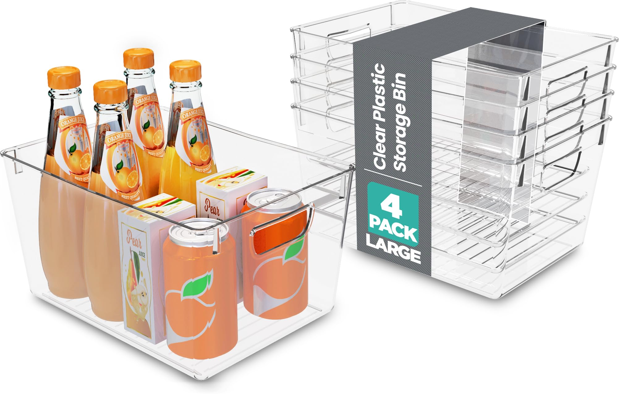 Utopia Kitchen Clear Plastic Organizer Bins - 4 Pack Large Pantry Storage Containers for Fridge, Kitchen Cabinet & Countertop Organization - BPA-Free Food Storage Bins for Fruits, Vegetables, Snacks & Meal Prep