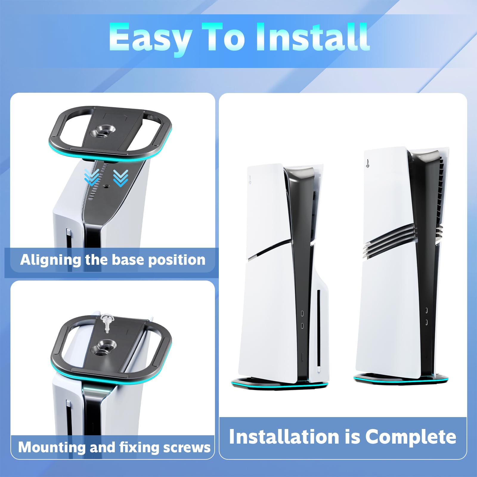 PS5 Vertical Stand with 7 RGB Lights - Compatible with PS5, PS5 Slim & PS5 Pro Consoles - Secure Screw Mount & Cooling Design - Perfect for Gaming Setups & Entertainment Centers (Black)