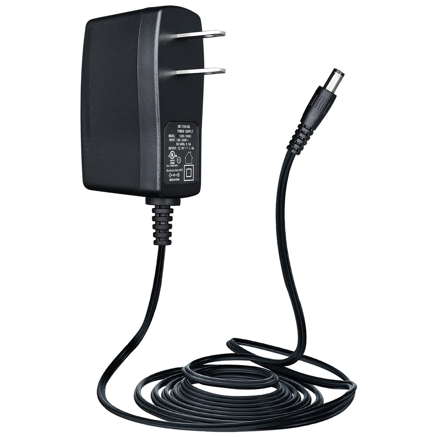 12V 1A 1000mA 10ft AC/DC Power Adapter - 12W UL Listed Power Supply for LED Strip Lights, Keyboards, Bluetooth Speakers, Routers, Webcams, DVR/NVR Systems & CCTV Cameras - Perfect for Home Office & Security Setup