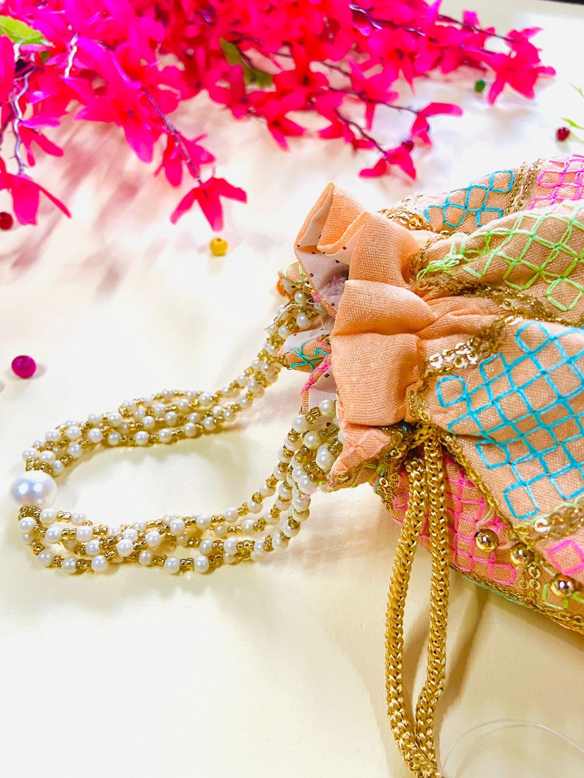 BYRA Women's Multi-Color Silk Potli Bag - Elegant Handmade Clutch Purse for Weddings, Parties & Festive Occasions - Perfect Gift for Women & Girls