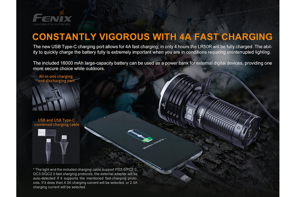 Fenix LR50R 12000 Lumens Rechargeable LED Flashlight - High Power Search Light for Camping, Hiking, Emergency & Outdoor Adventures
