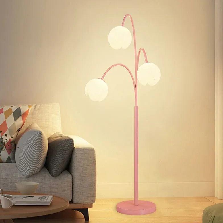 3-Head White Floral Floor Lamp with Green Shade - Modern Lighting for Living Room, Bedroom & Office Decor