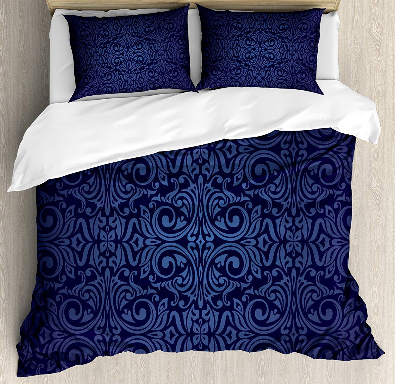 Indigo 3-Piece King Size Bedding Set - Vintage Royal Inspired Comforter Duvet Cover with 2 Decorative Pillowcases for Kids, Teens & Adults | Perfect for Victorian Style Bedrooms, Guest Rooms & Cozy Home Decor
