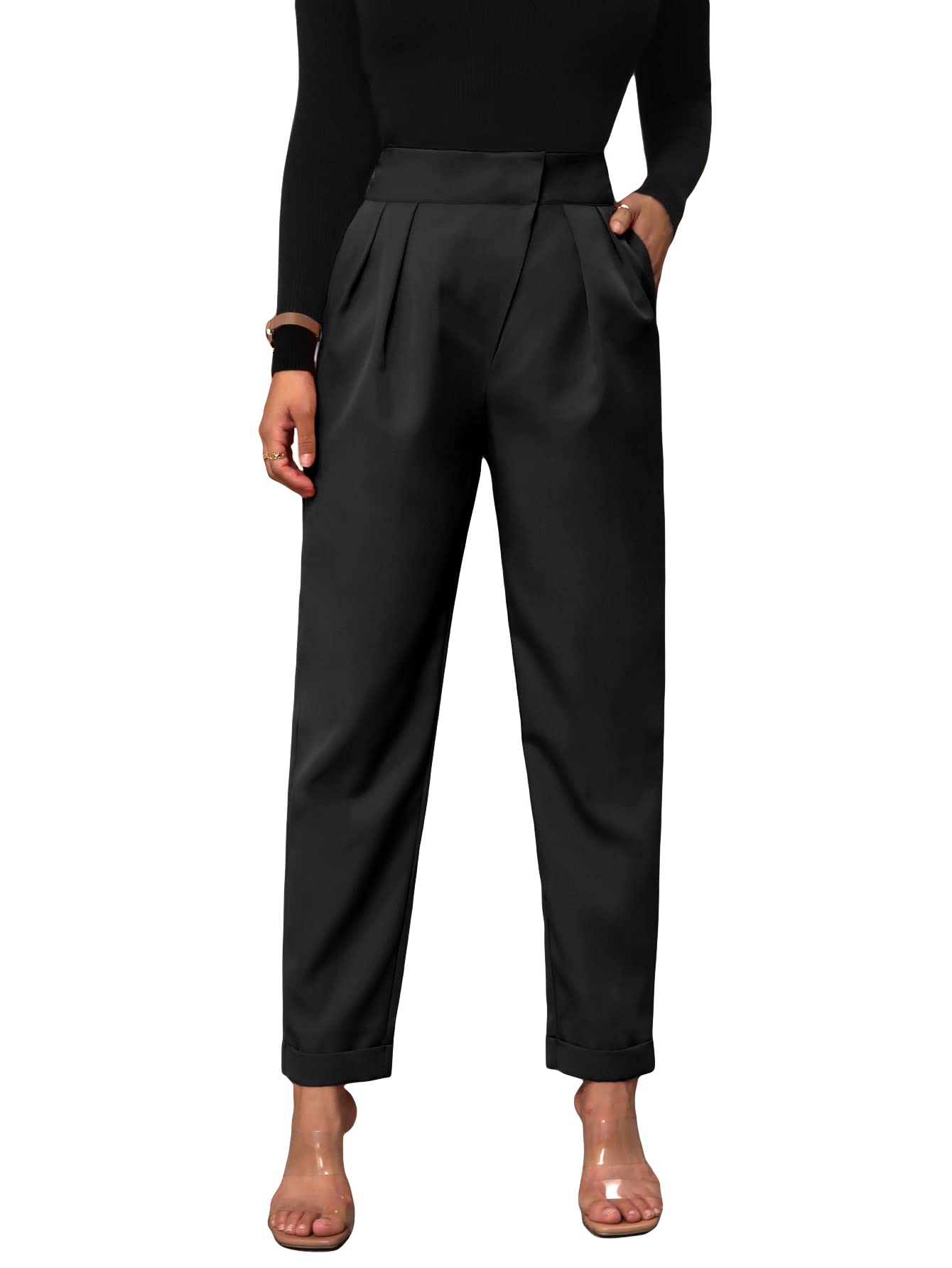 MakeMeChic Women's High Waisted Tapered Dress Pants with Pockets - Black XS | Office Work, Business Casual & Formal Wear