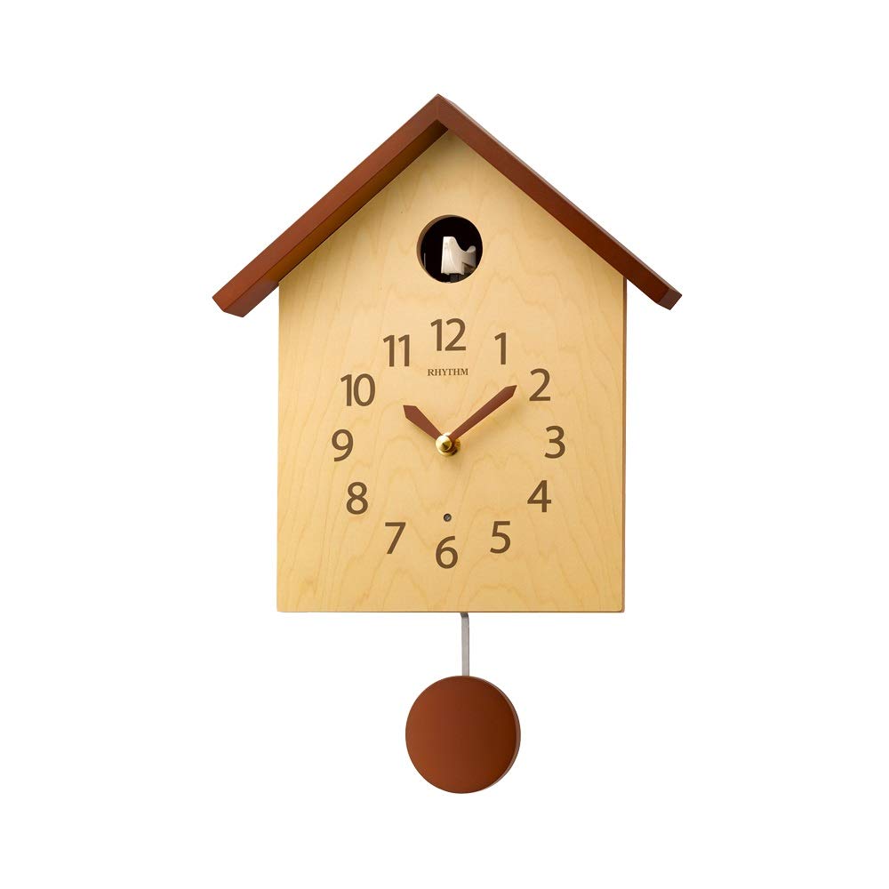RHYTHM 4MJ441NC06 Handcrafted Brown Cuckoo Clock - Traditional German Wooden Wall Clock with Moving Figures & Bird Sounds - Perfect for Home, Office & Cabin Decor