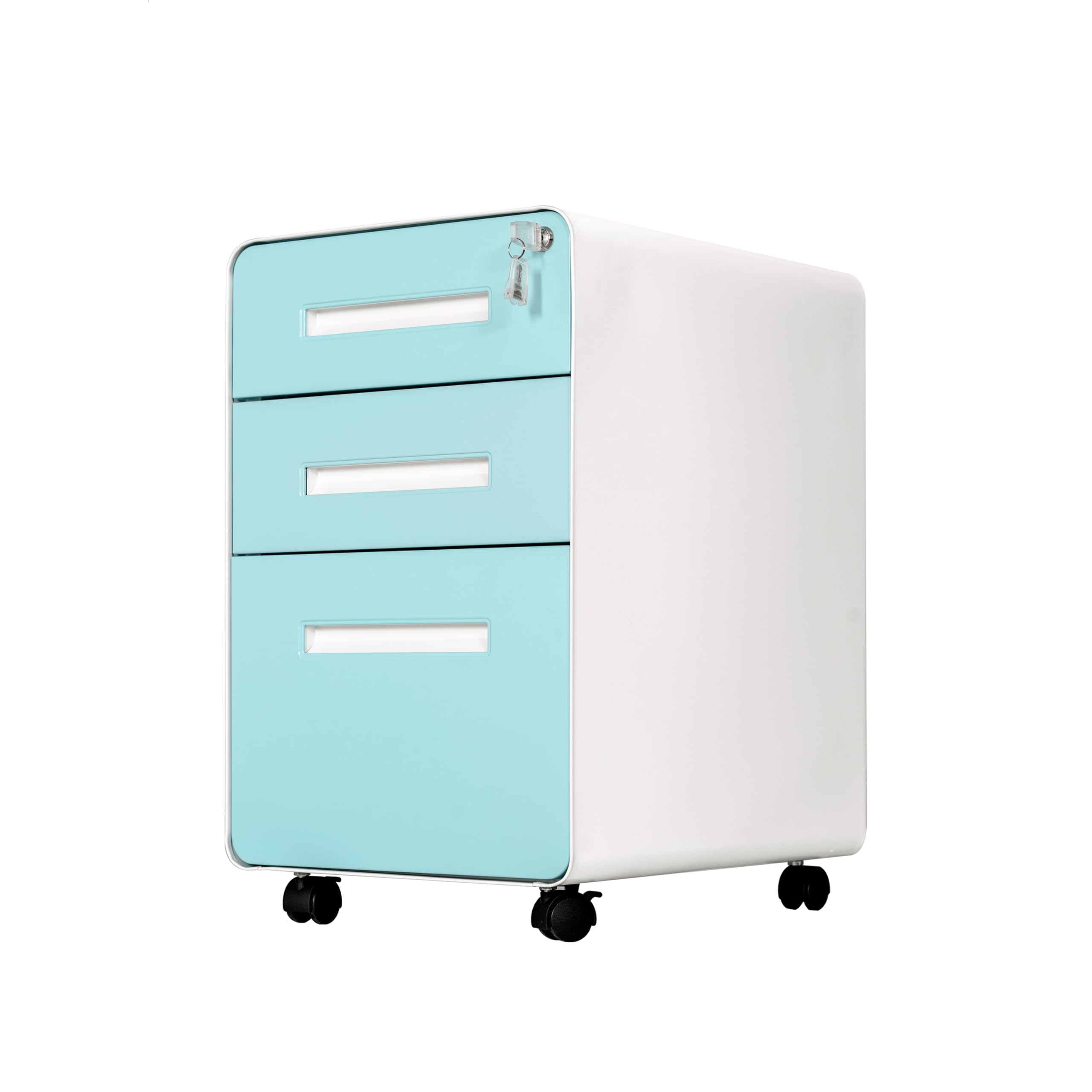 Panana 3-Drawer Mobile File Cabinet with Lock - Under Desk Metal Rolling Storage for Legal/Letter Files - Wheels & Adjustable Feet for Home & Office Use - Fully Assembled (Blue, Size 1) - Perfect for Document Organization in Small Spaces & Shared Workspaces