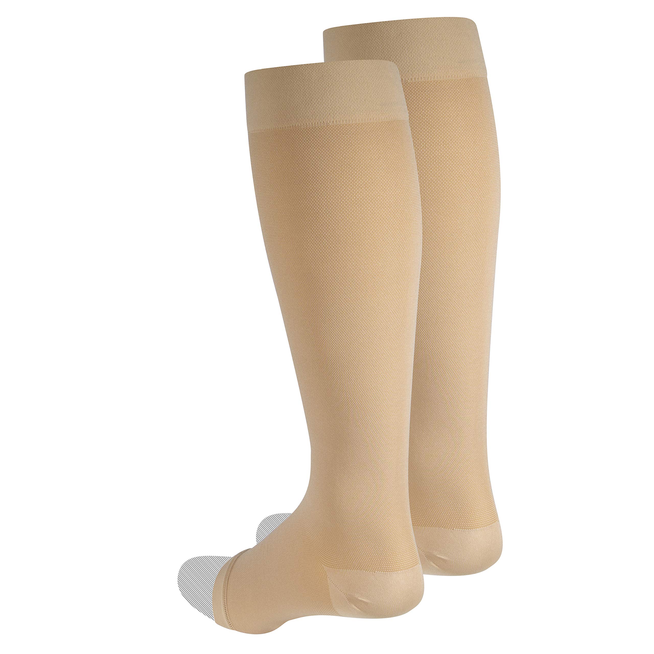 NuVein 20-30 mmHg Medical Compression Socks for Women & Men - Knee High Open Toe Beige Small - Varicose Vein Relief & Circulation Support for Travel, Pregnancy & Post-Surgery Recovery