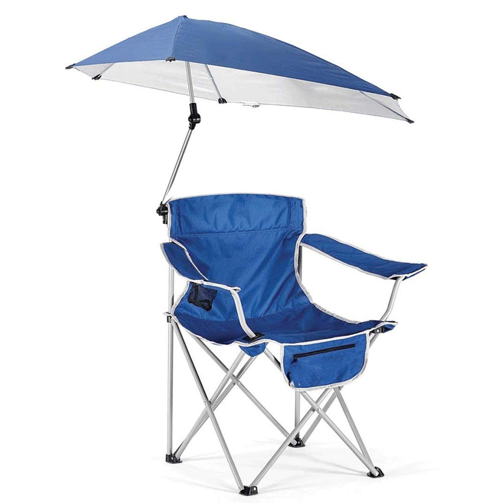 Premium Folding Beach Chair with Sunshade & Side Pockets - Portable Outdoor Lounge Chair for Fishing, Camping, Picnics & Beach Relaxation (Blue, 55