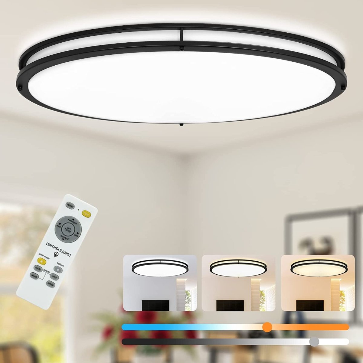 32-Inch Oval LED Ceiling Light Fixture - 65W Dimmable Flush Mount with Remote Control - 3000K/4000K/5000K Adjustable Color Temperature - Brushed Nickel Finish - Perfect for Bedroom, Living Room & Dining Room Lighting