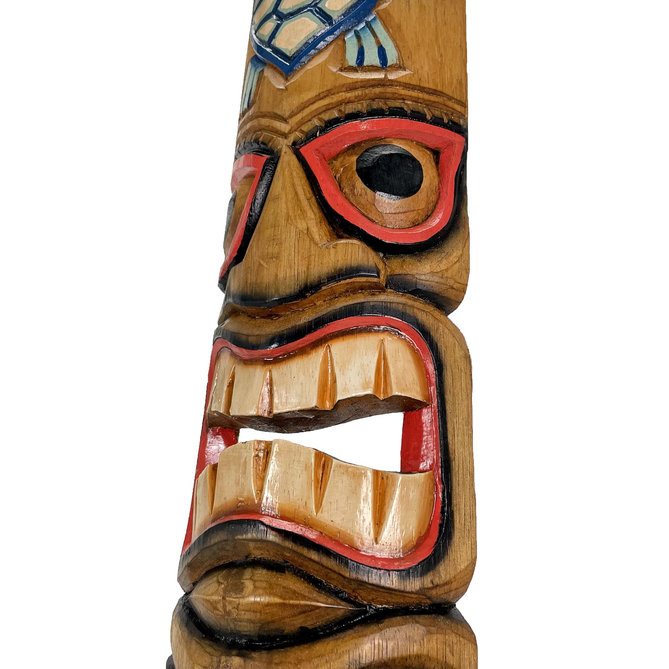 Zeckos Set of 5 Hand-Carved 40-Inch Double Tiki Mask Wall Decor - Polynesian Hawaiian Artisan Wall Art for Patio, Living Room & Bar Decor | Unique Tropical Home & Office Decoration