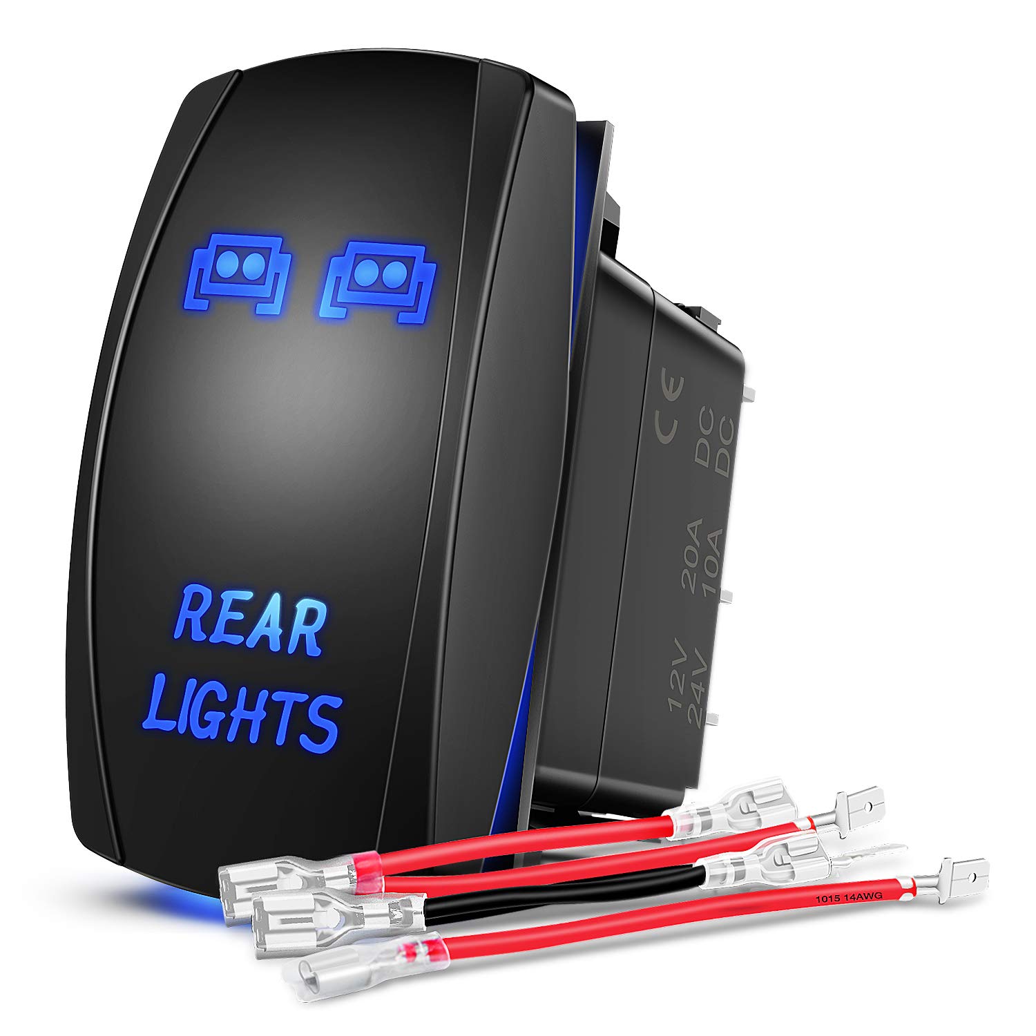 Nilight NI-RS05 5-Pin LED Light Bar Rocker Switch - 20A/12V 10A/24V On/Off Laser Switch with Jumper Wires for Off-Road Trucks, Boats & ATVs - 2 Year Warranty (Blue)