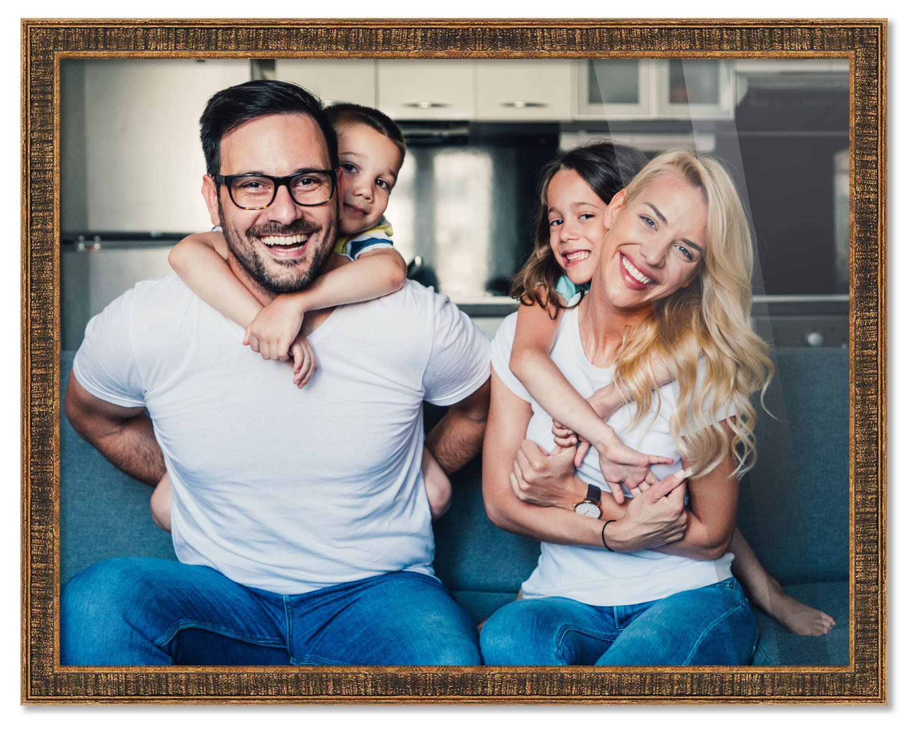 26x25 Inch Gold Wood Picture Frame - Modern Photo Frame with UV Acrylic Shatter Guard & Acid-Free Backing - Perfect for Family Photos, Wall Decor, Living Room, Bedroom, Office Display - Includes Hanging Hardware (No Mat Included)