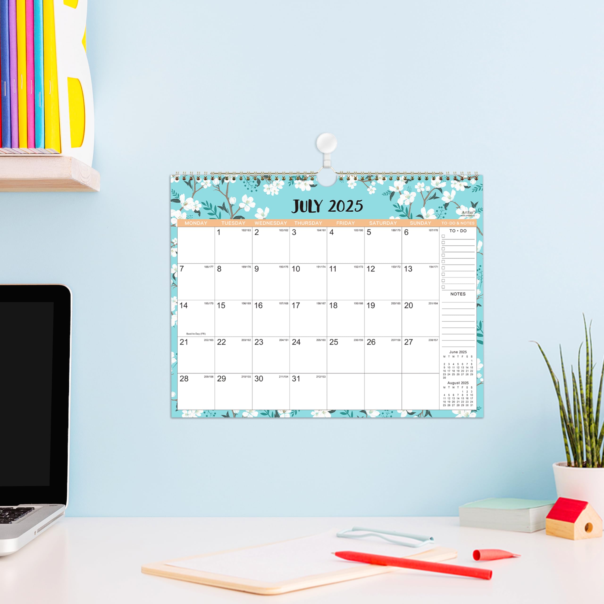 2025-2026 Wall Calendar with Thick Paper - 37 x 29 cm Large Format, July 2025 to December 2026, Twin-Wire Binding with Hanging Hook, Colorful Ruled Blocks - Perfect for Home, Office, School & Gift Giving