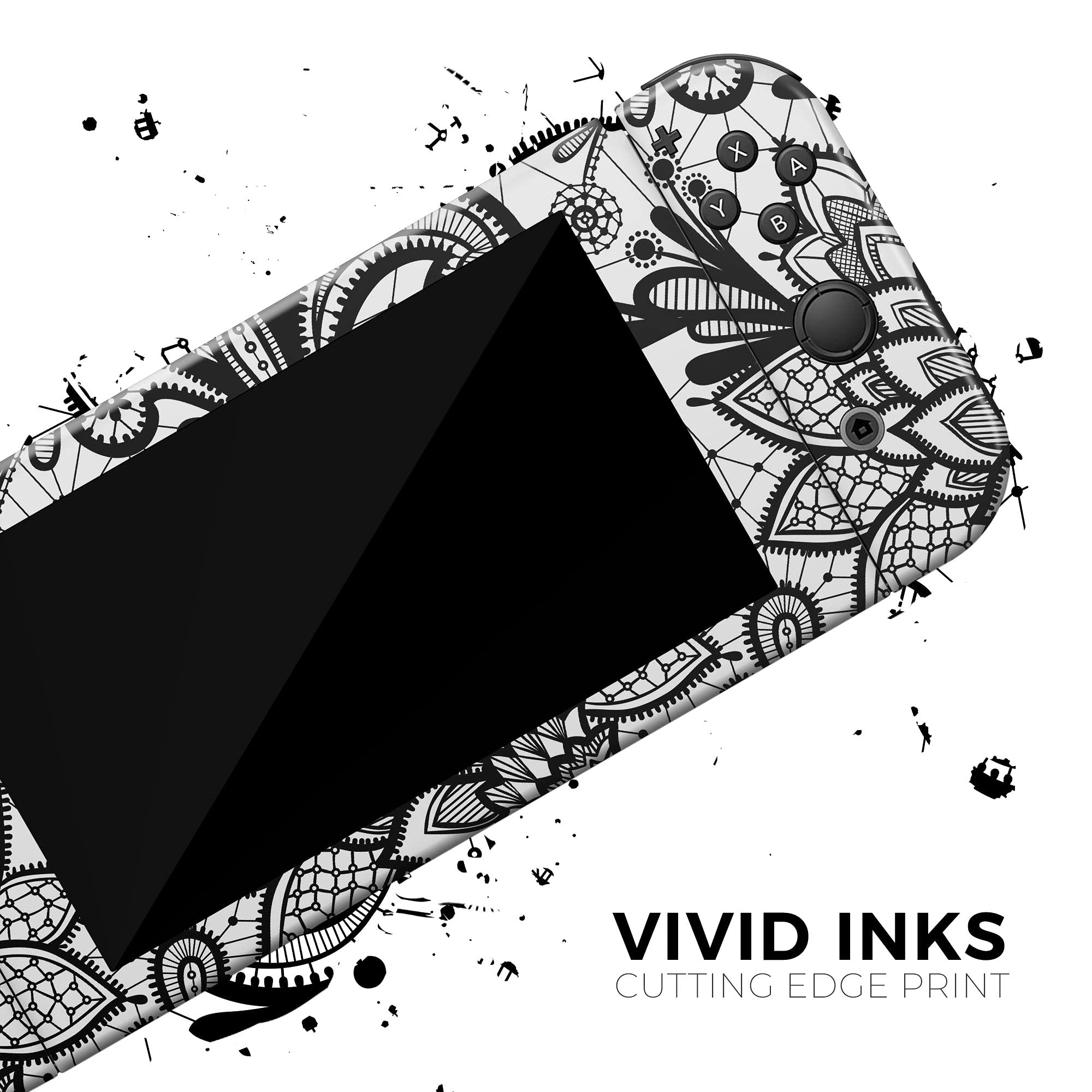 Nintendo Switch Lite Skin Decal - Black & White Geometric Floral Vinyl Wrap Cover | Scratch-Resistant, Removable Protective Cover | Perfect for Gaming, Travel & Personalization