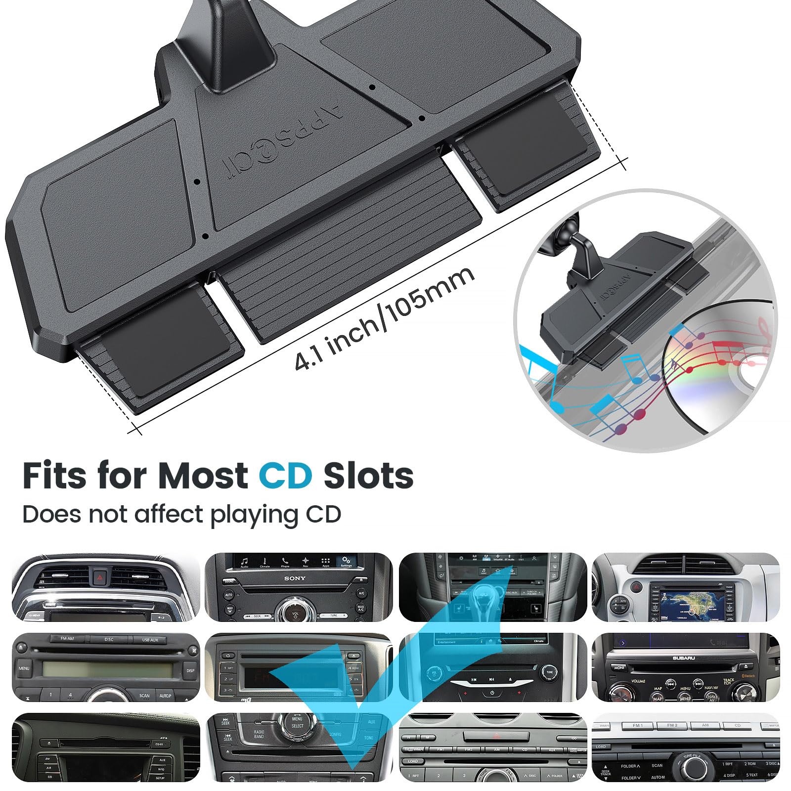APPS2Car Wireless Car Charger Mount - 15W Fast Charging CD Slot Phone Holder for iPhone 16/15/14/13/12 Pro Max, Samsung S23/S22 Ultra, Google Pixel, LG - Auto Clamping Car Charger for Safe Driving & Hands-Free Navigation
