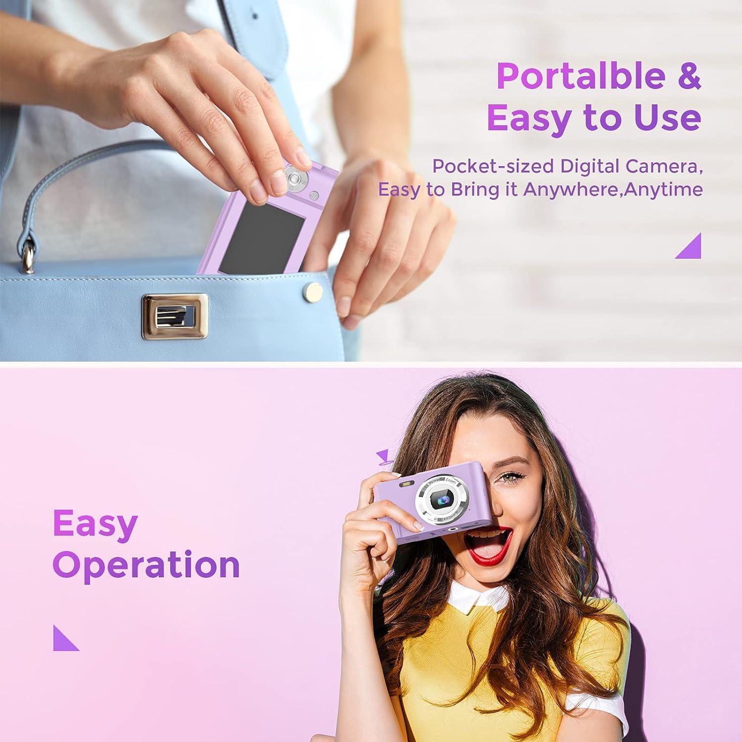 FamBrow Digital Camera 1080P FHD 36MP - Compact Vlogging Camera for Kids, Teens & Beginners | Portable Mini Camera for Travel, YouTube Videos & Everyday Photography (Violet)