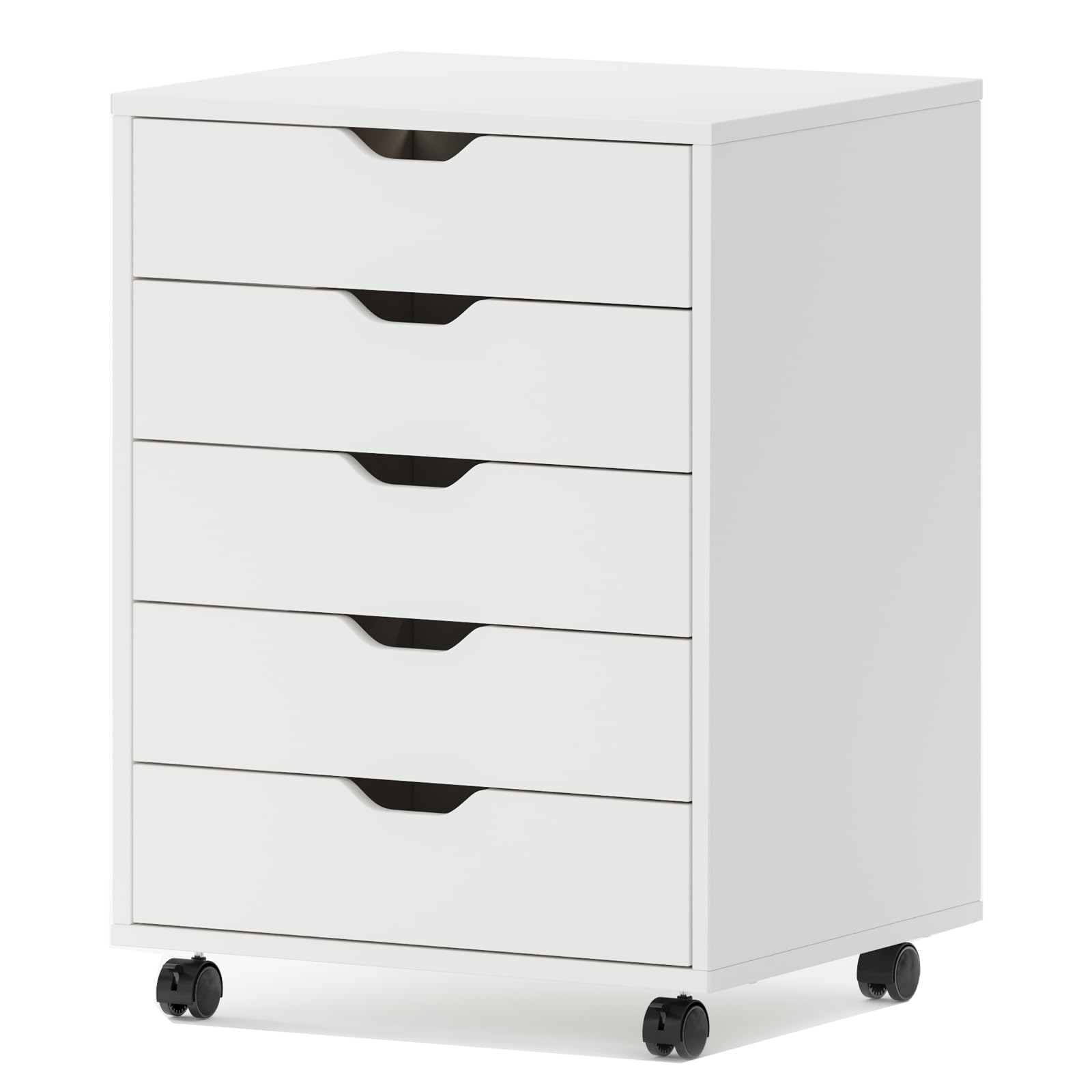 MAXTOWN 5-Drawer Rolling Storage Dresser Cabinet with Wheels - White Under Desk Organizer for Home Office, Bedroom & Dorm - Perfect for Files, Stationery & Clothes Storage