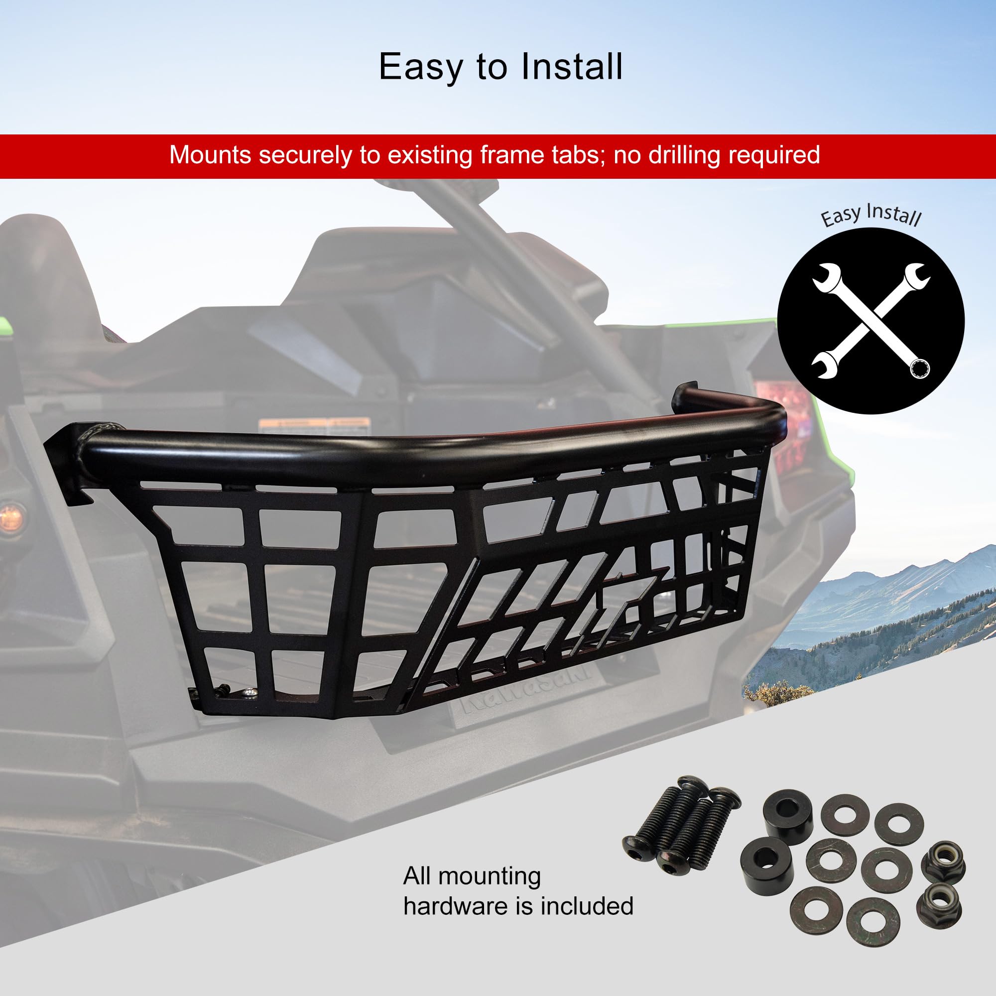 Tusk Cargo Barricade Black Powder Coated - Heavy Duty Cargo Rack for Kawasaki Teryx KRX 1000 (2020-2025) & KRX4 1000 (2023-2025) | Off-Road UTV Accessories for Hauling Gear & Outdoor Adventures