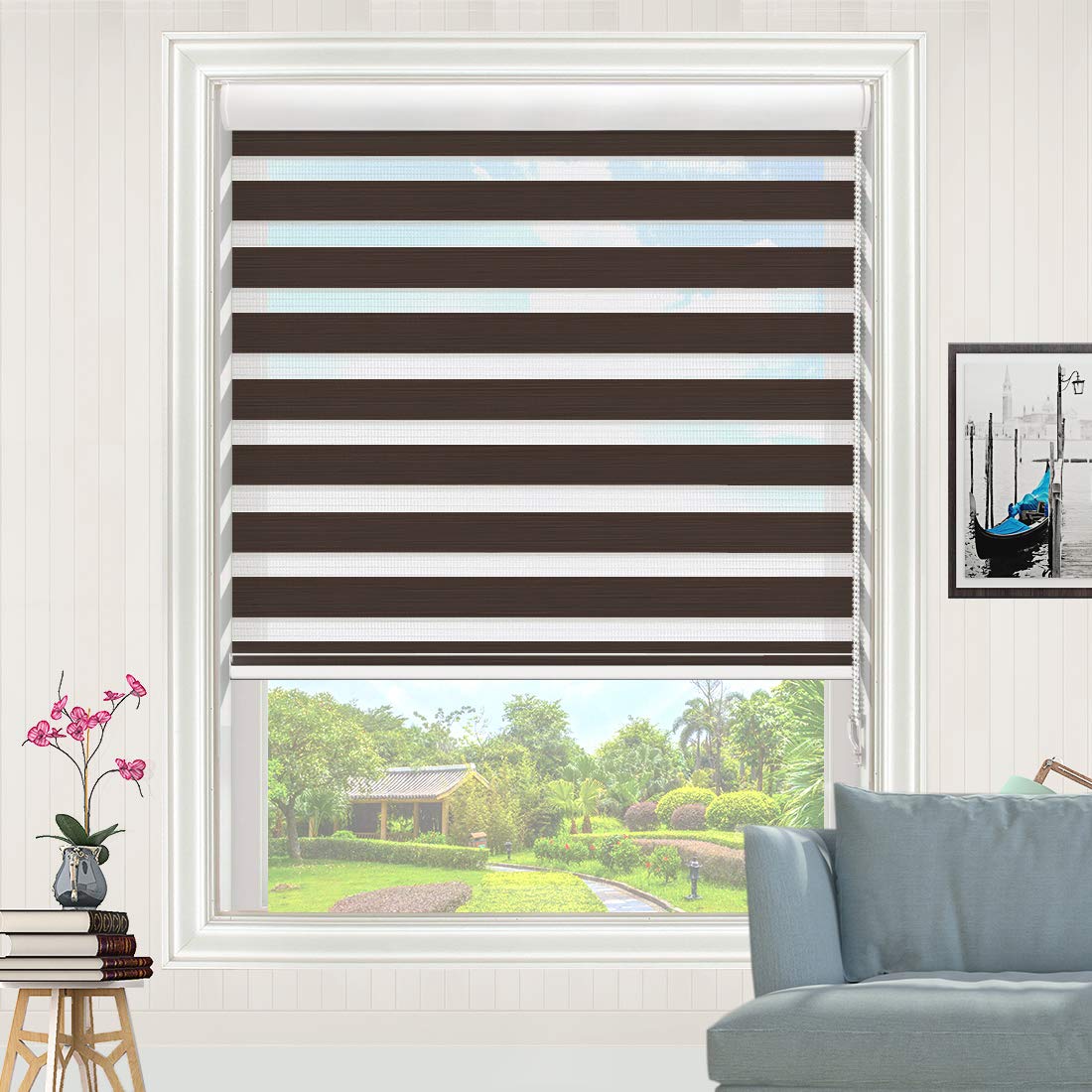 MiLin No Tools Zebra Window Blinds - Dual Sheer Layer Roller Shades for Easy Installation | Light Filtering & Privacy Curtains | Fast Delivery | Custom Sizes Available | Perfect for Living Room, Bedroom & Office Windows