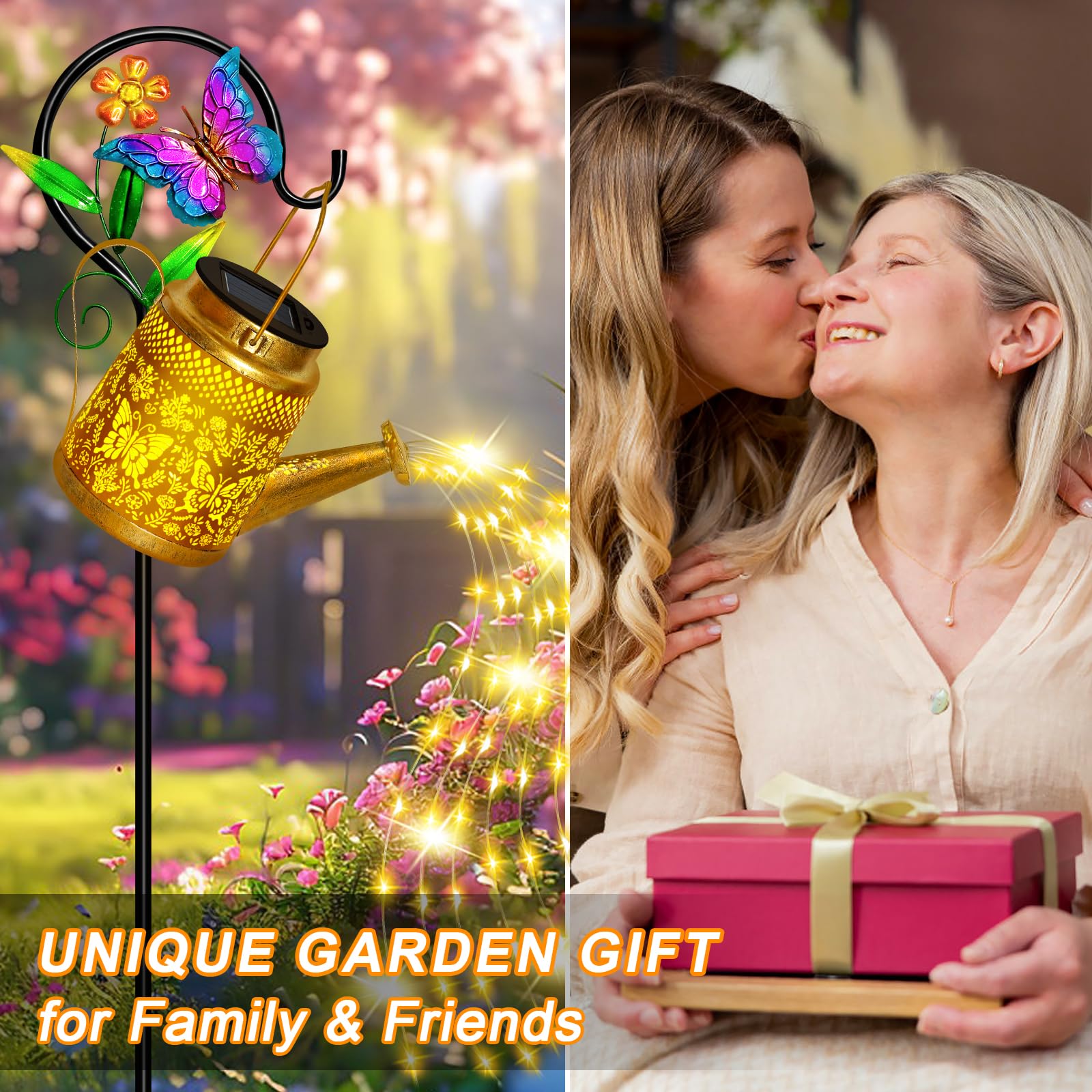 Solar Watering Can Lights Outdoor - Large Butterfly Hanging Lantern with Shepherd Hook, Waterproof Garden Decor for Pathway, Yard & Landscape - Perfect Gift for Mom & Grandma - Ideal for Garden Parties, Patio Lighting & Backyard Decorations