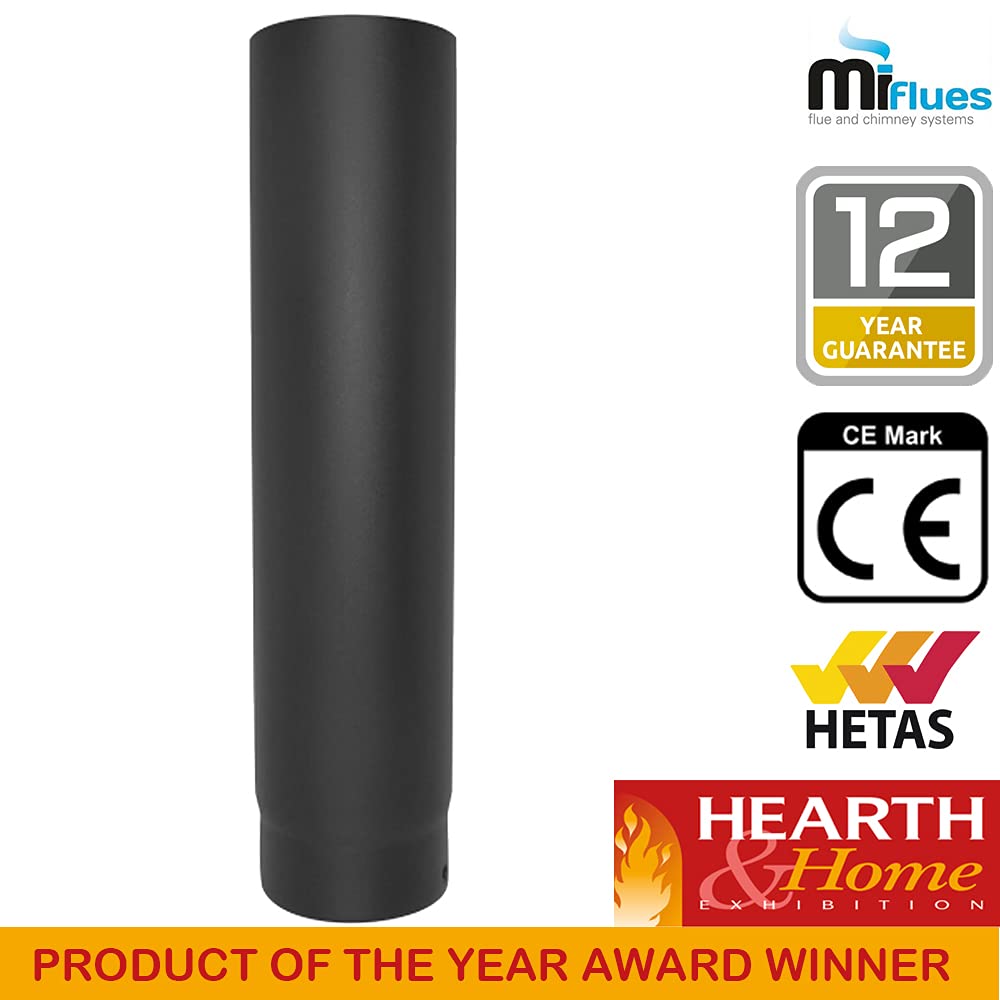 Matt Black Stove Pipe - 150mm (6inch) Vitreous Enamel Flue Pipe 1000mm Length | Award-Winning Quality | 12 Year Warranty | Perfect for Wood Burning Stoves, Fireplaces & Heating Systems