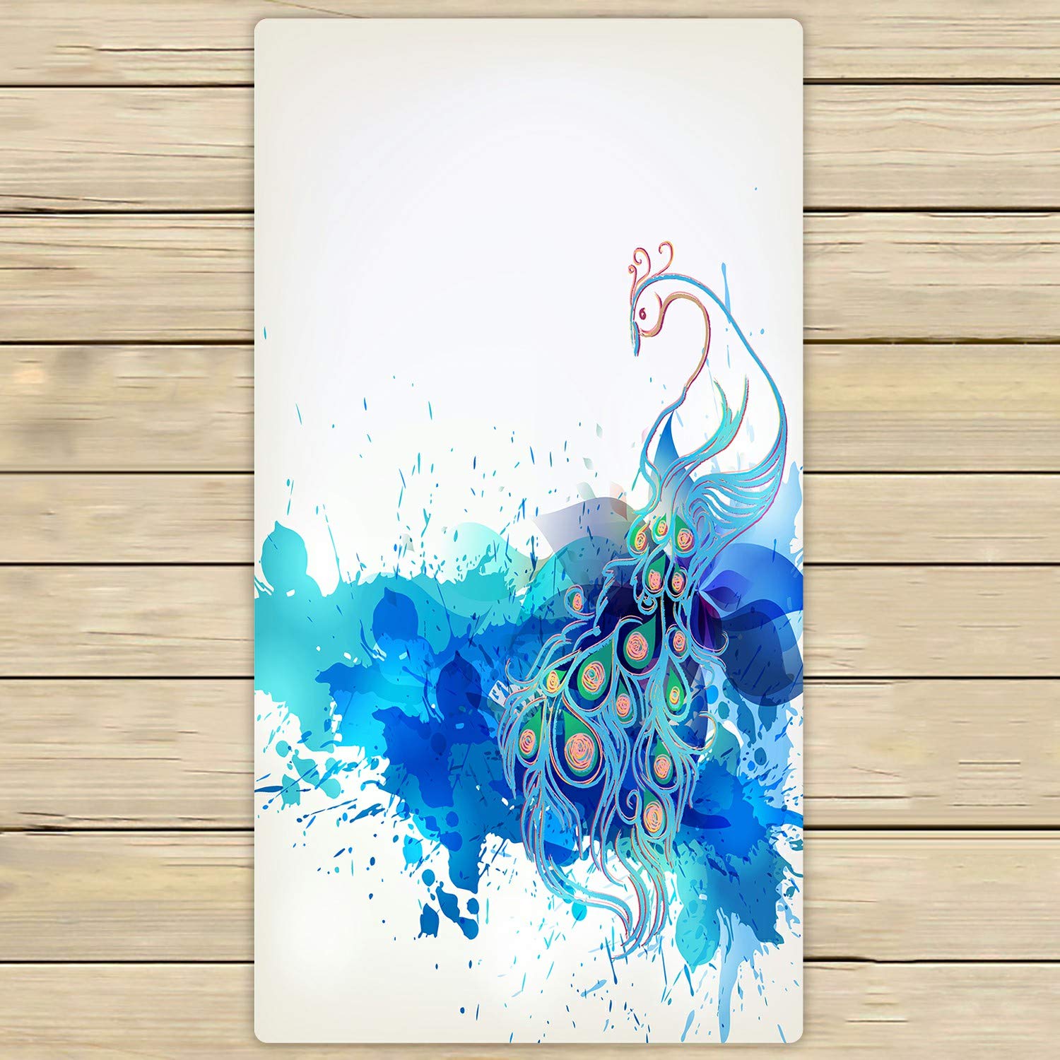 Blue Floral Peacock Beach Bath Towels - Soft Absorbent Shower Towels for Home, Outdoor & Travel - 30x56 Inch - Perfect for Beach Trips, Poolside Lounging & Spa Days