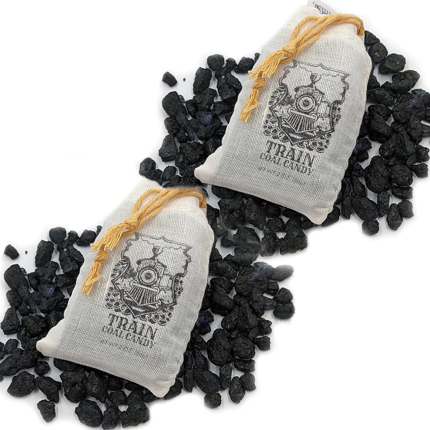Fruidles Christmas Coal Candy - Black Cherry Rock Crystal Candy for Holiday Parties, Stocking Stuffers & Train-Themed Events (2-Pack in Drawstring Bags)