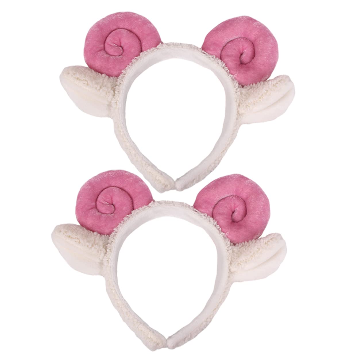 4 Pcs Croissant Headband Hair Bands for Women - Soft Sheep Ears & Alpaca Horns Hair Accessories - Cute Pink Animal Headbands for Dress Up, Cosplay & Themed Parties