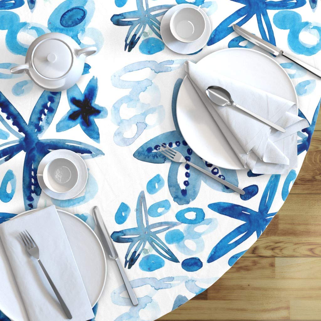 Custom Seaside Starfish Blue Watercolor Tablecloth - 90