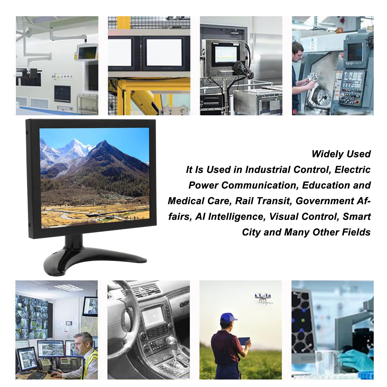 HUAOSN 8 Inch Mini Touch Screen Monitor - IPS HD Display with USB/AV/VGA Ports, Built-in Speaker, 100-240V (EU Plug) - Perfect for Laptop Extensions, Gaming, Security Systems, and Digital Signage