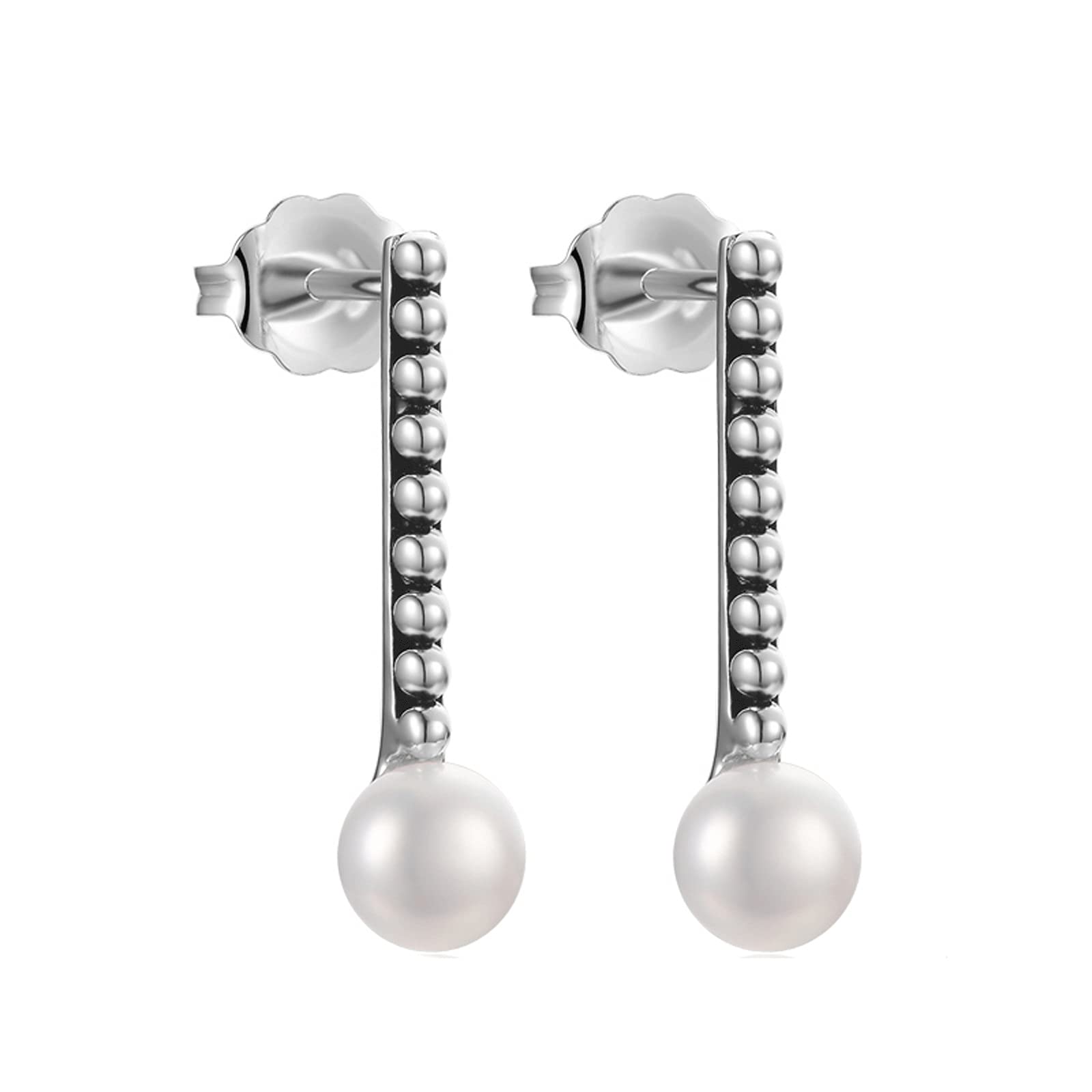 5-6mm Freshwater Pearl Earrings for Women - S925 Sterling Silver Drop & Stud Earrings with White Steamed Bun-Shaped Pearl | Perfect for Weddings, Parties & Daily Wear