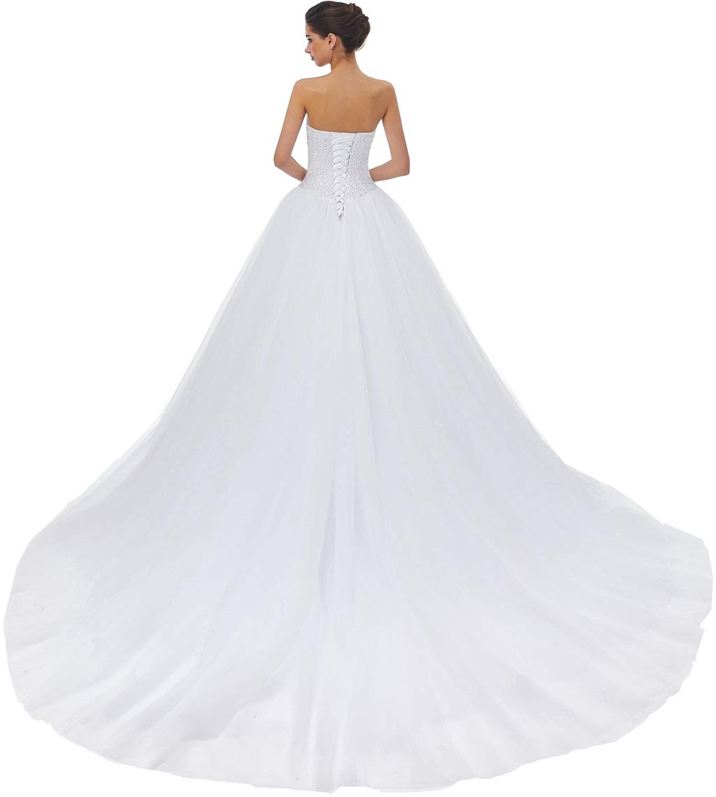 Sweetheart Neckline Tulle A-Line Wedding Dress with Train for Bride – Perfect for Church Ceremonies, Beach Weddings & Formal Receptions