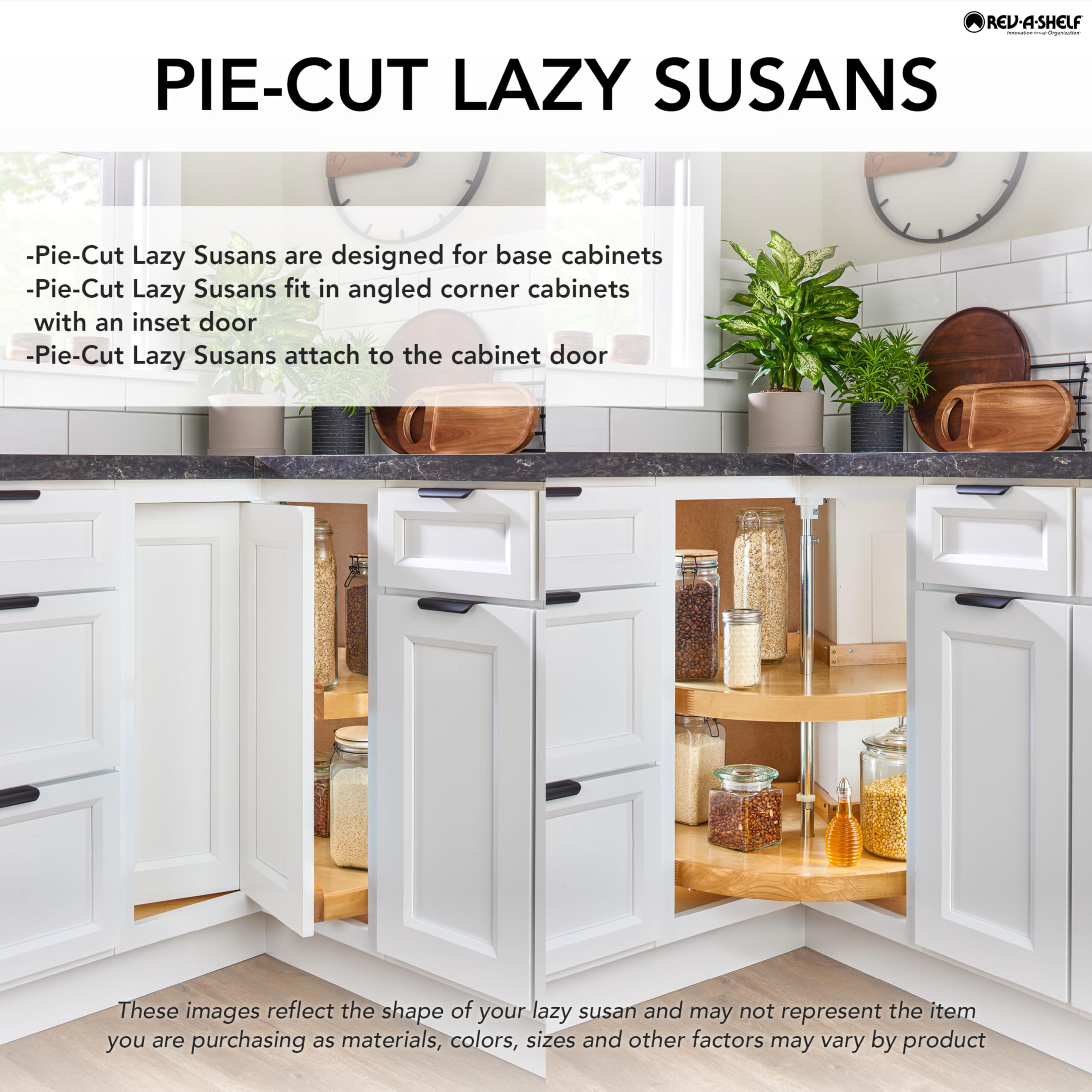 Rev-A-Shelf 28-Inch White Dual Tier Lazy Susan Organizer - Pie-Cut Corner Cabinet Storage Shelf for Kitchen, Plastic Rotating Shelves (Model 2942-28-11-1) - Perfect for Spice Storage, Pantry Organization & Small Kitchen Appliances