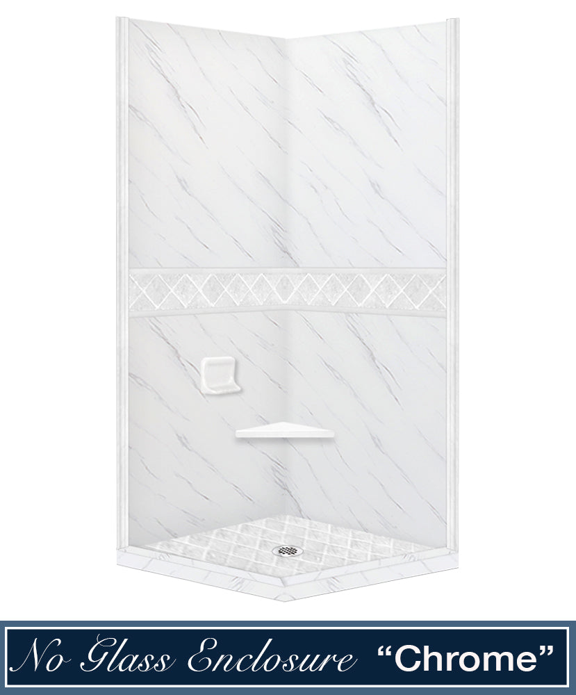 Premium Carrara Marble Diamond Corner Shower Enclosure Kit - Waterproof & Durable Bathroom Upgrade for Modern Homes, Spa-Like Shower Experience