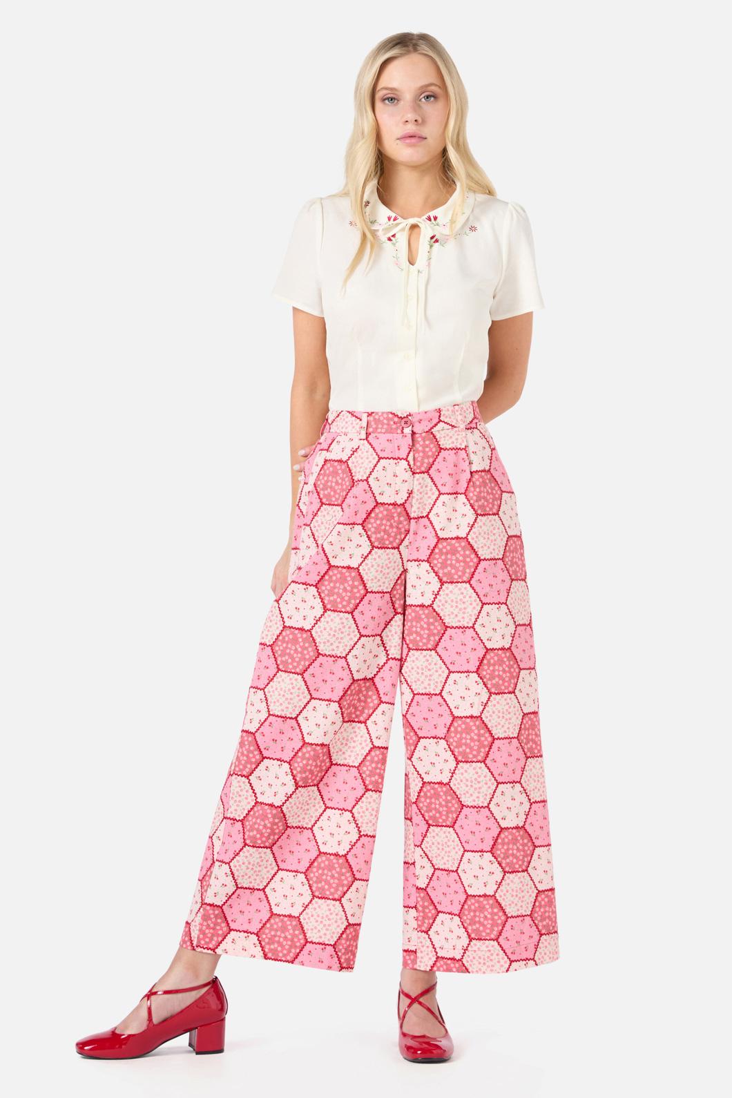 Stylish Patchwork Culotte Pants for Women - Boho Chic High Waisted Wide Leg Trousers - Perfect for Casual Outings, Beach Vacations & Summer Festivals