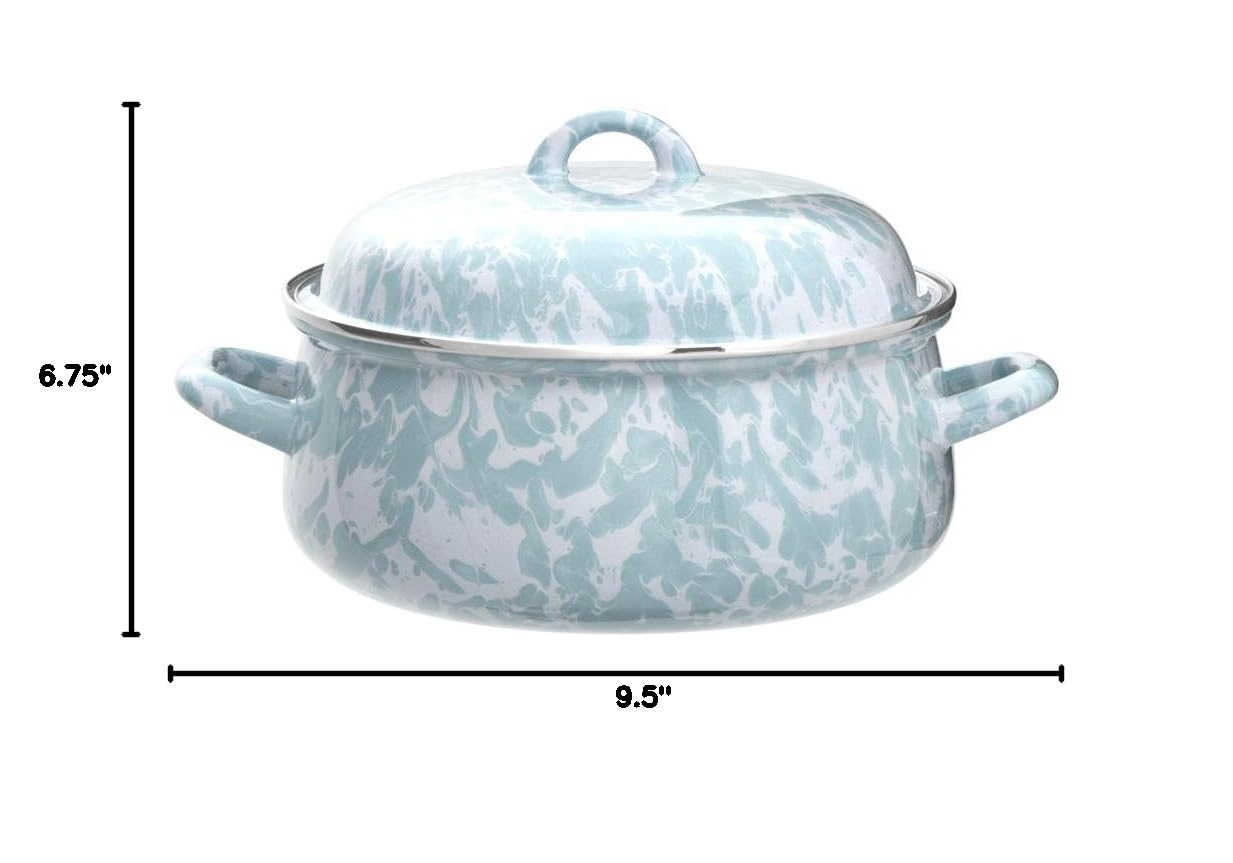 Golden Rabbit Enamelware - 4 Quart Dutch Oven with Sea Glass Swirl Design | Premium Cast Iron Cookware for Baking, Roasting & Slow Cooking | Perfect for Stovetop, Oven & Camping Use