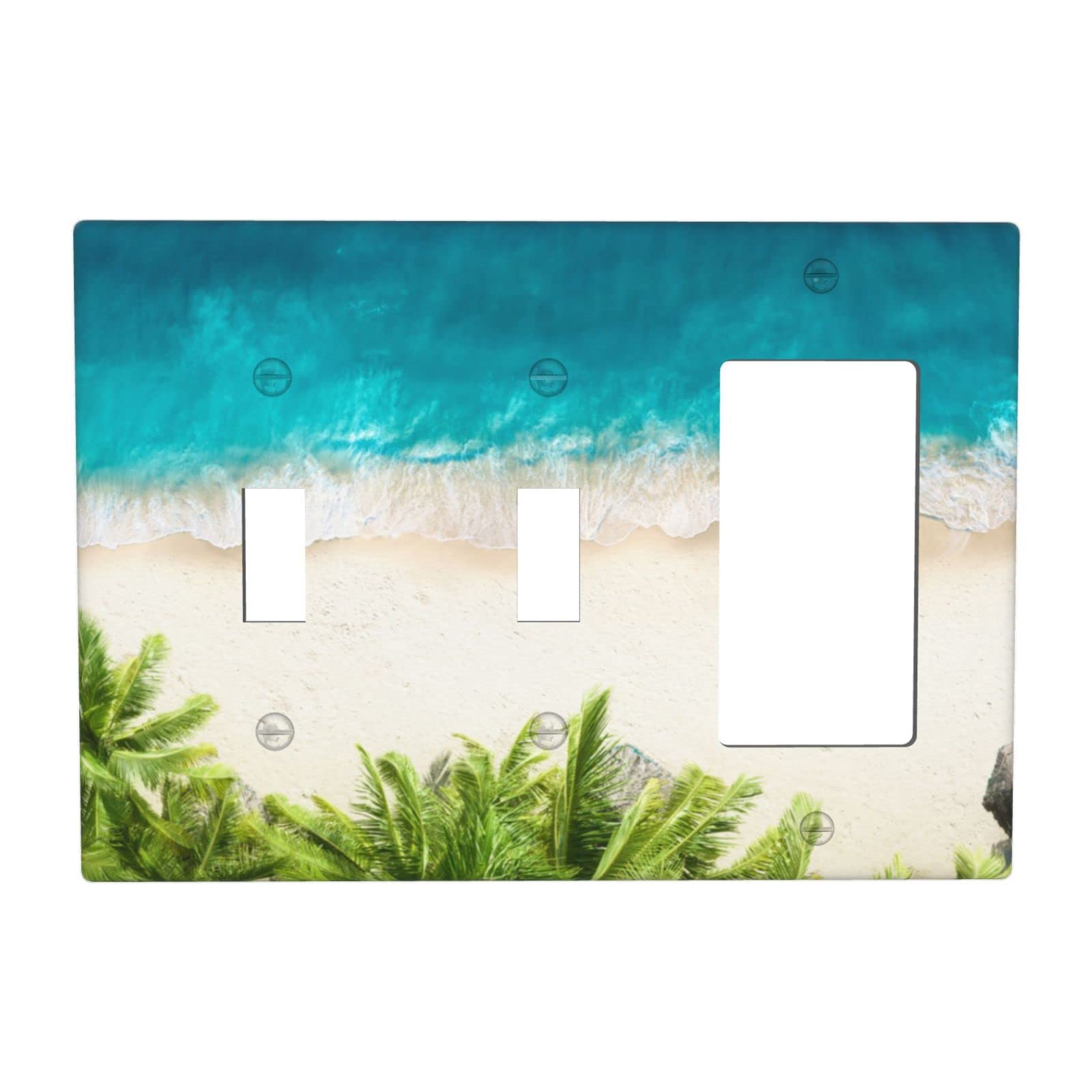 Hawaiian Beach Decor Light Switch Plate - Coastal Wall Outlet Cover for Home Decor, Modern 3 Gang Toggle Rocker Wall Socket Cover - Perfect for Beach House, Bathroom & Tropical Themed Rooms