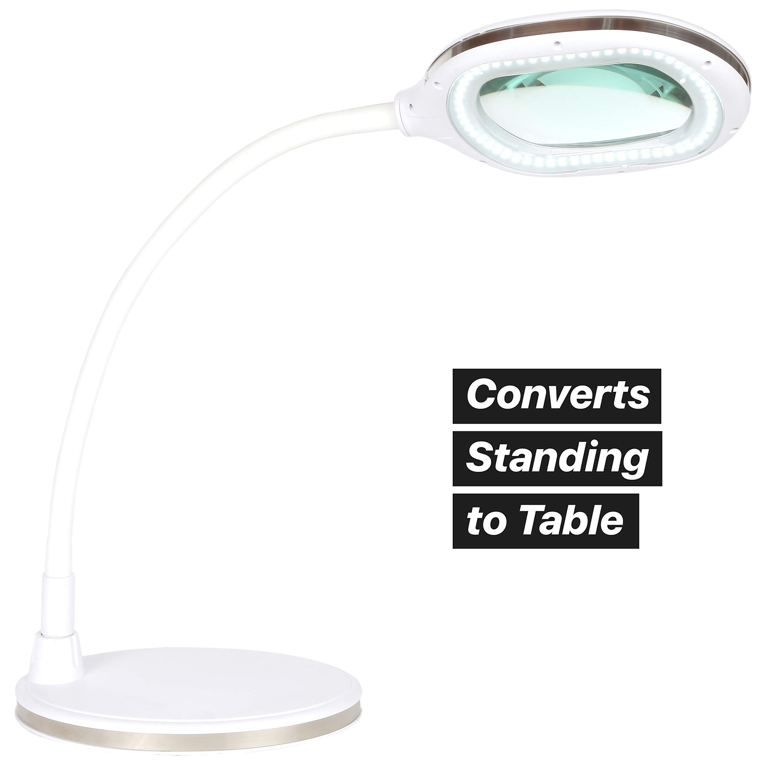 Brightech LightView Pro Magnifying LED Desk Lamp - 3-in-1 Adjustable Floor Lamp with Glass Magnifier for Reading, Hobbies & Professional Work | Durable Flexible Work Light for Crafts, Sewing, Jewelry Making & Detailed Tasks (White)