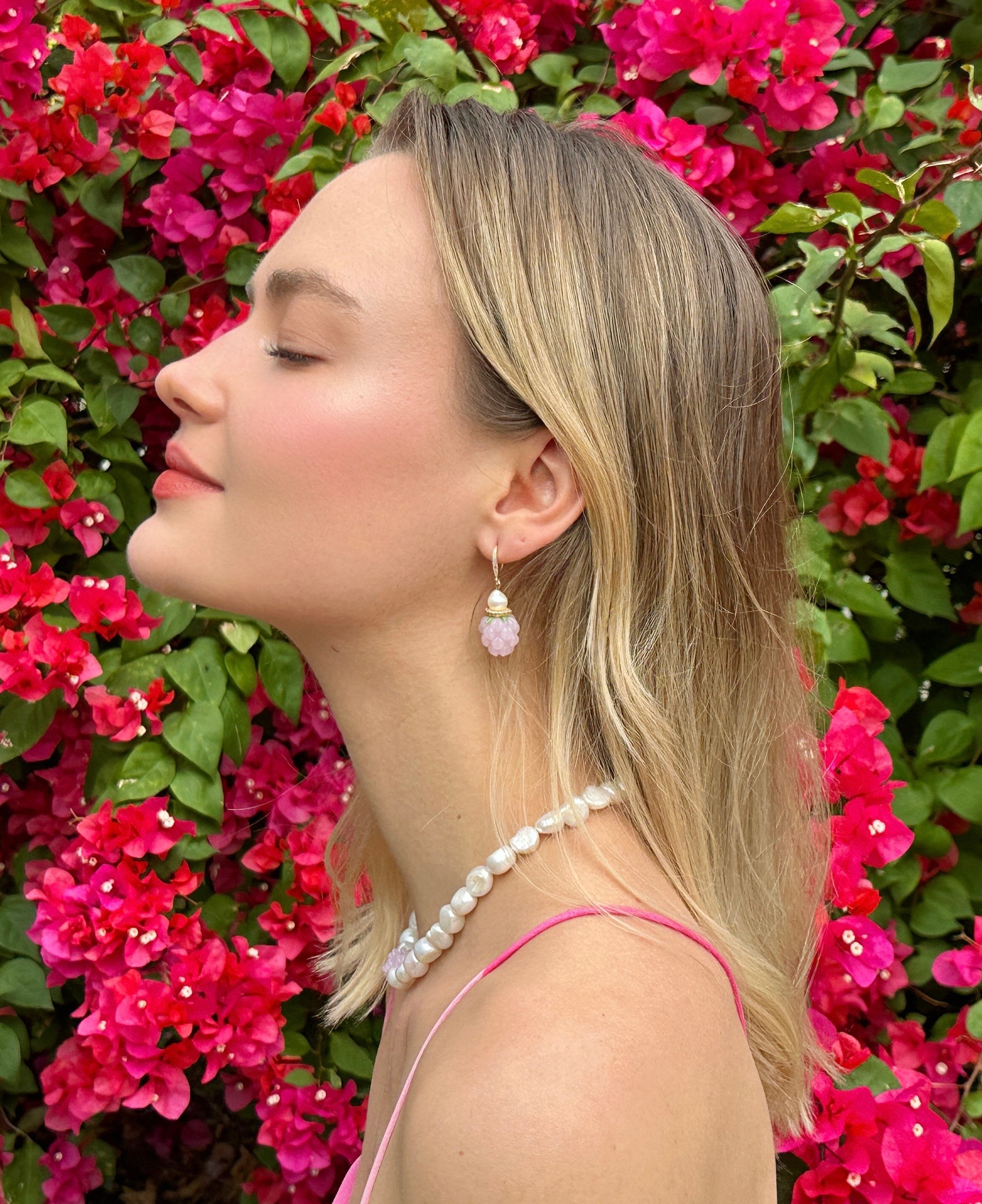 Pink Raspberry Freshwater Pearl Earrings for Women - Elegant Dangle Drop Earrings for Party, Wedding & Special Occasions