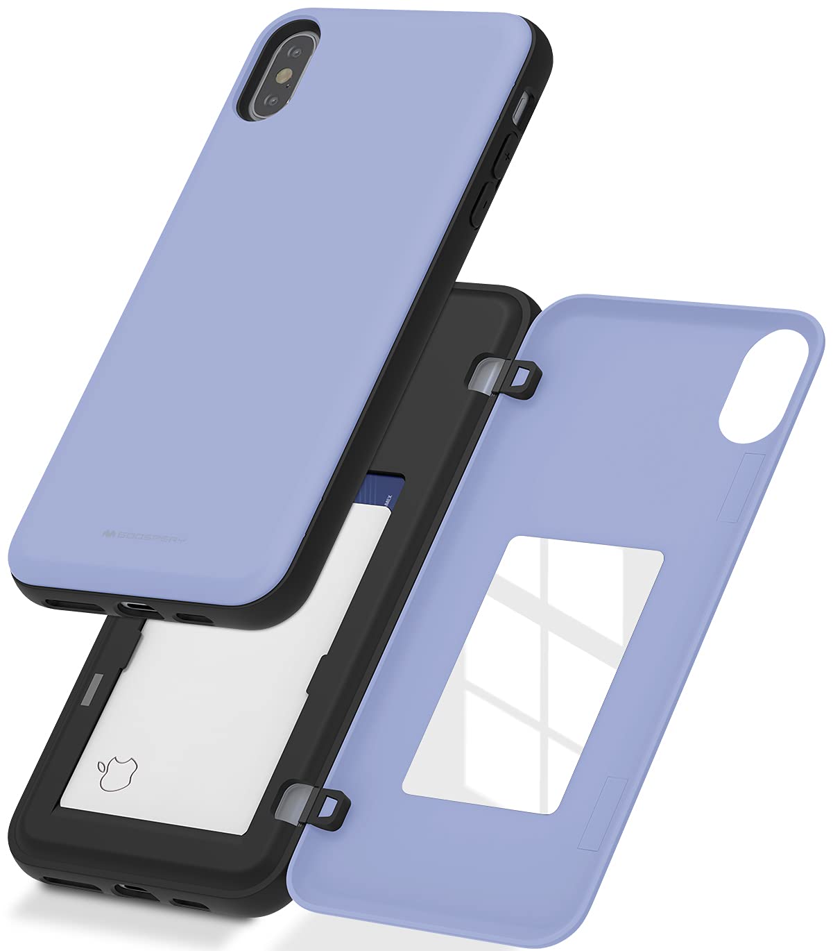GOOSPERY Magnetic Secure Bumper iPhone Xs Max Case - Card Holder Wallet with Auto Closure, Dual Layer Protection & Sticky Mirror (Purple) | Perfect for Hands-Free Shopping & On-the-Go Protection